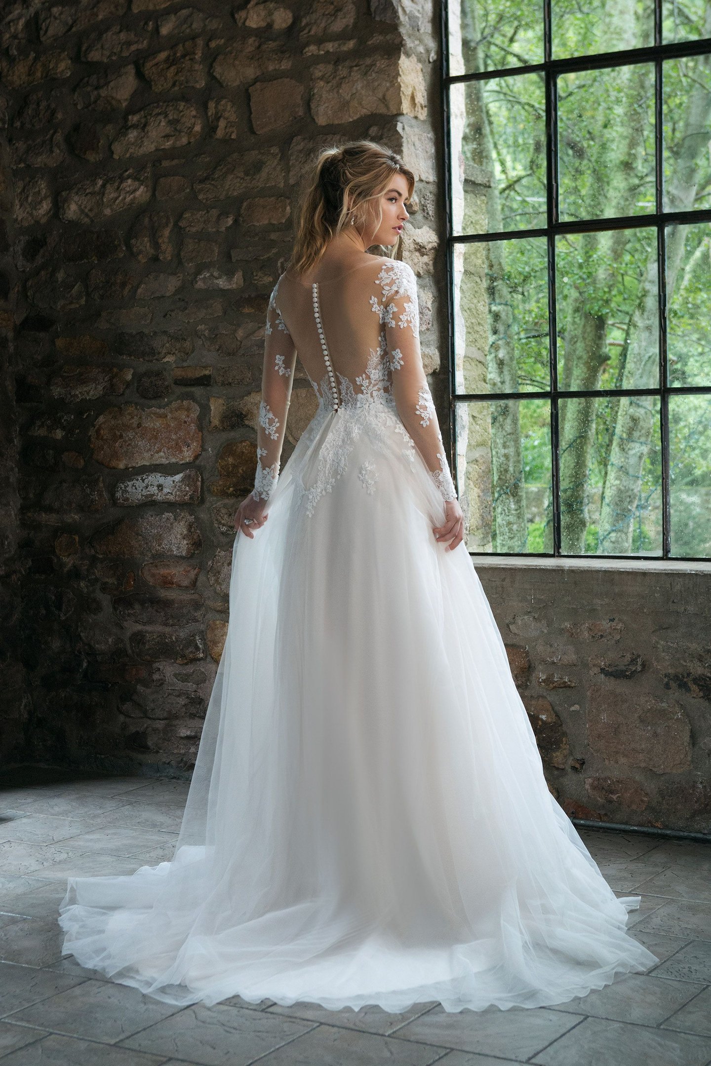 Sincerity Bridal Style 44061 Lace Long Sleeve Illusion A-Line Gown