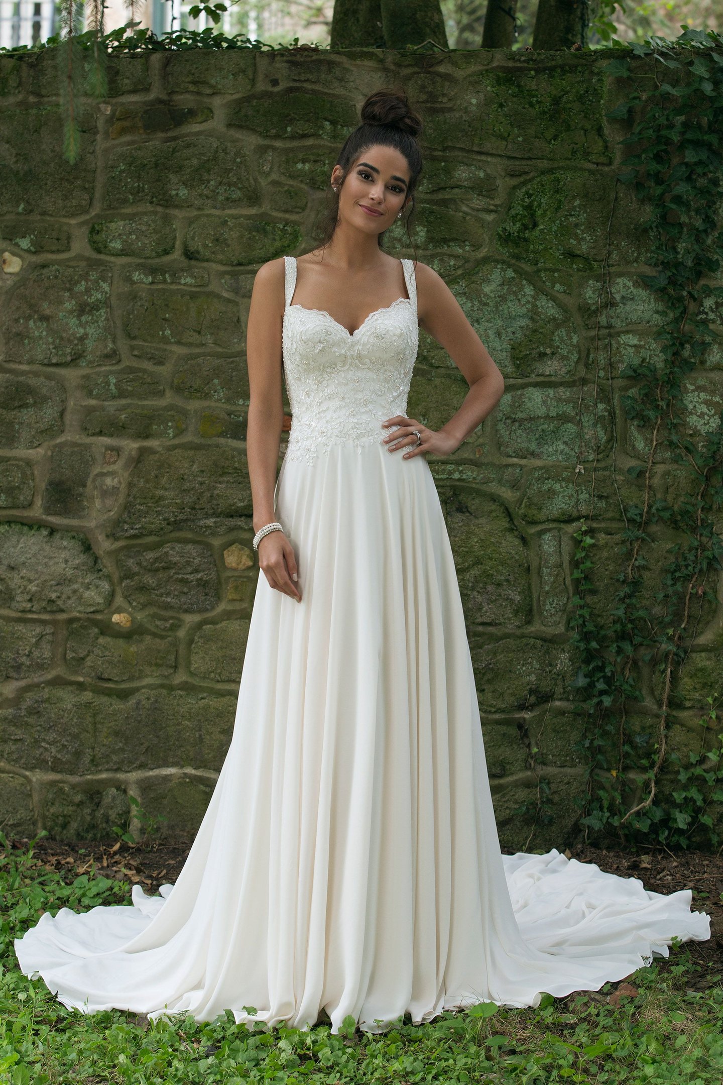 Sincerity style 44067 Lace Bodice with A-line Chiffon Skirt