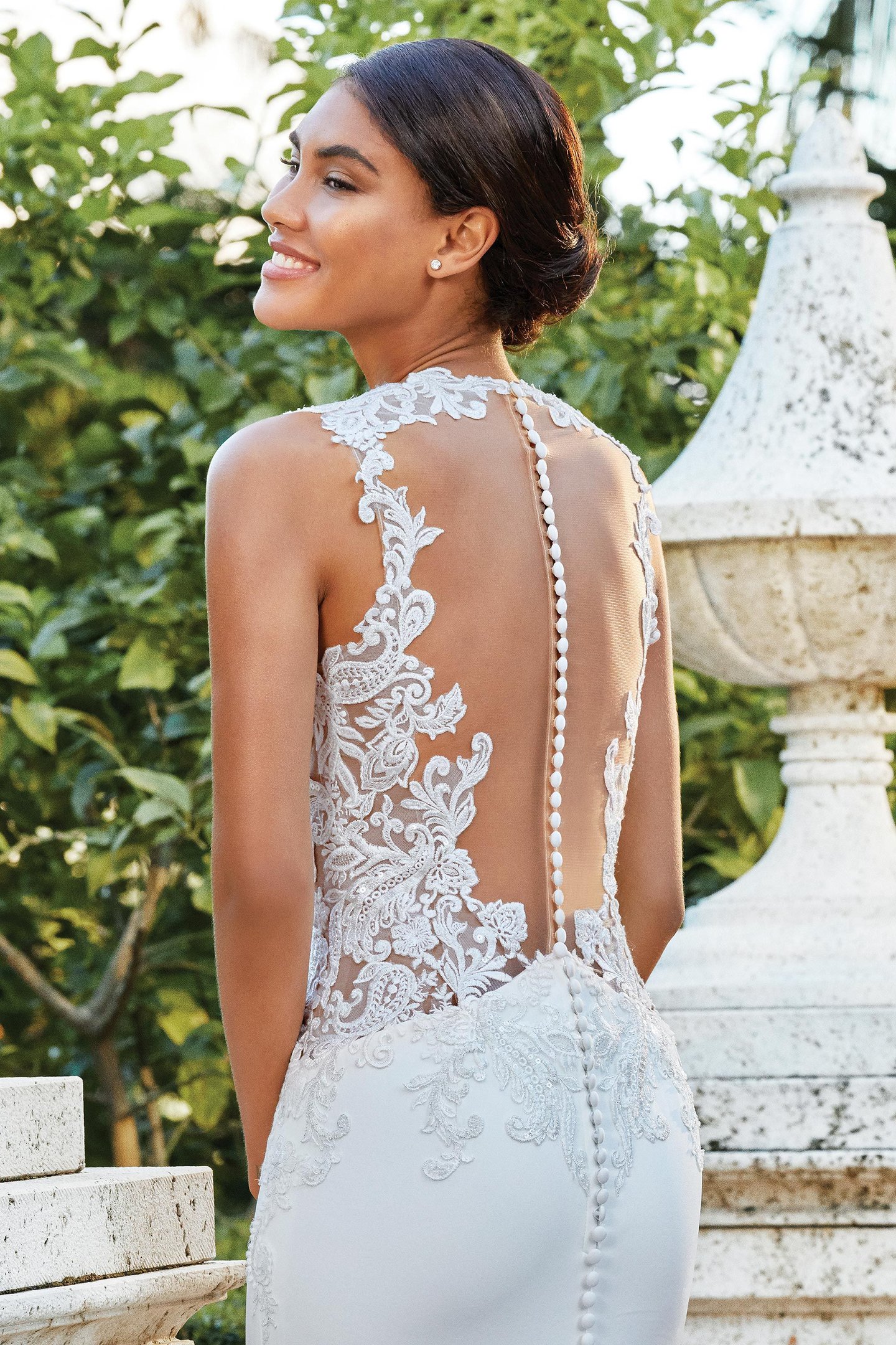 Sincerity Bridal Style 44196 Crepe Gown with Side Cutouts and Illusion Lace Train