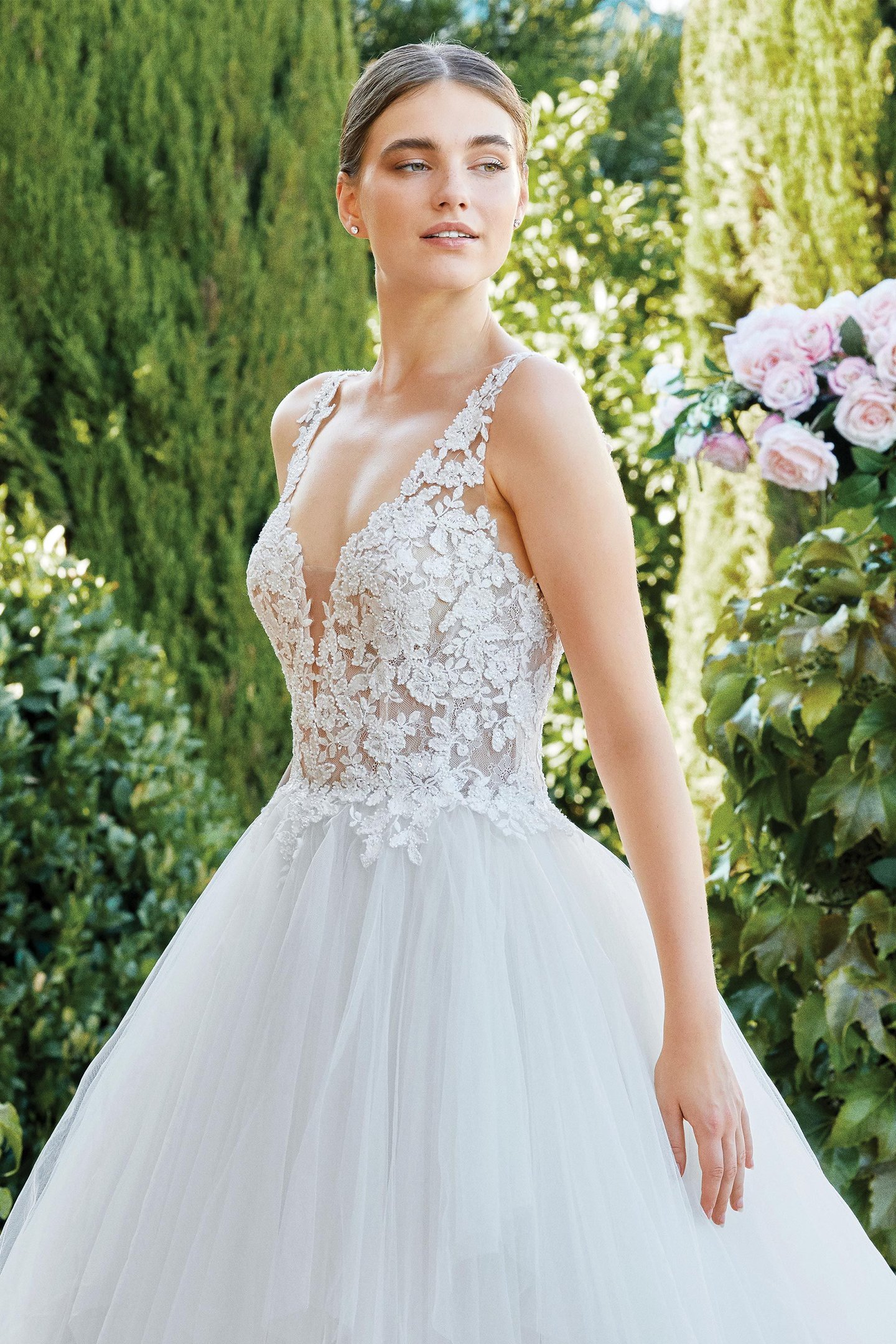 Sincerity Bridal Style 44205 Ball Gown with Beaded Lace Illusion Bodice and Handkerchief Skirt