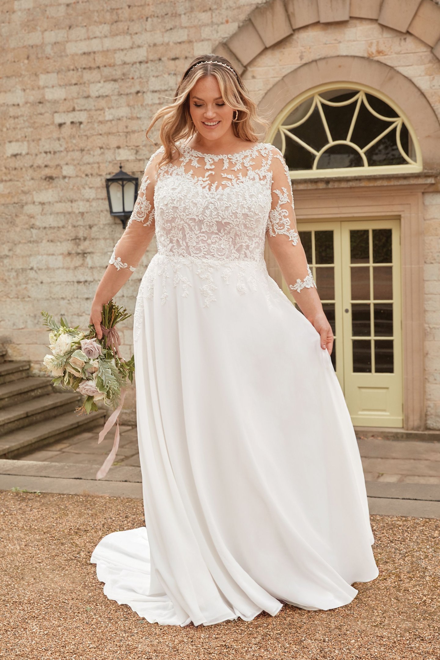 Sincerity Bridal Style 44266PS Plus Size Chiffon A-Line Gown with Three Quarter Length Sleeves