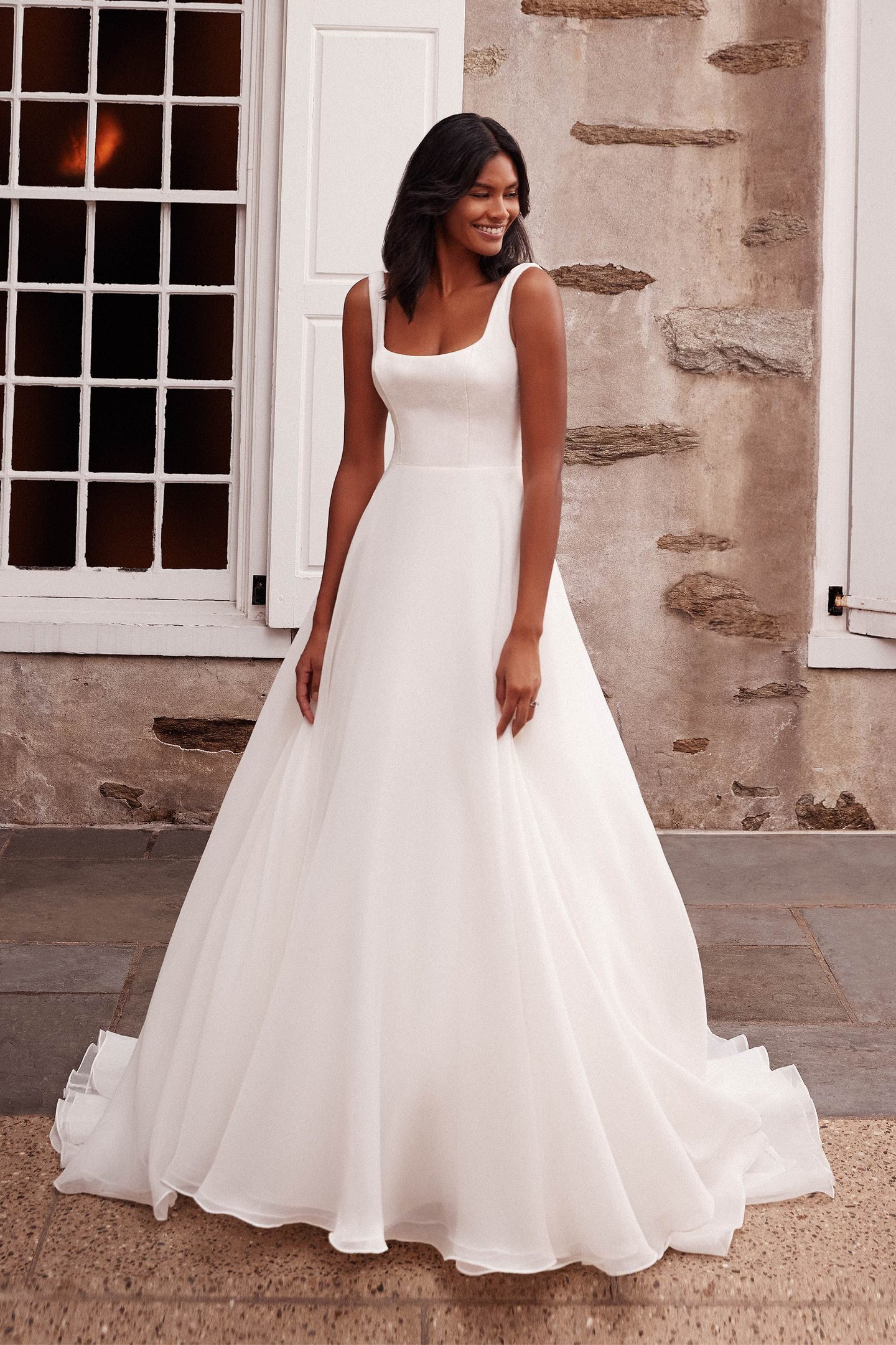 Sincerity Bridal Style 44269 Velvet Square Neckline Ball Gown with Organza Skirt