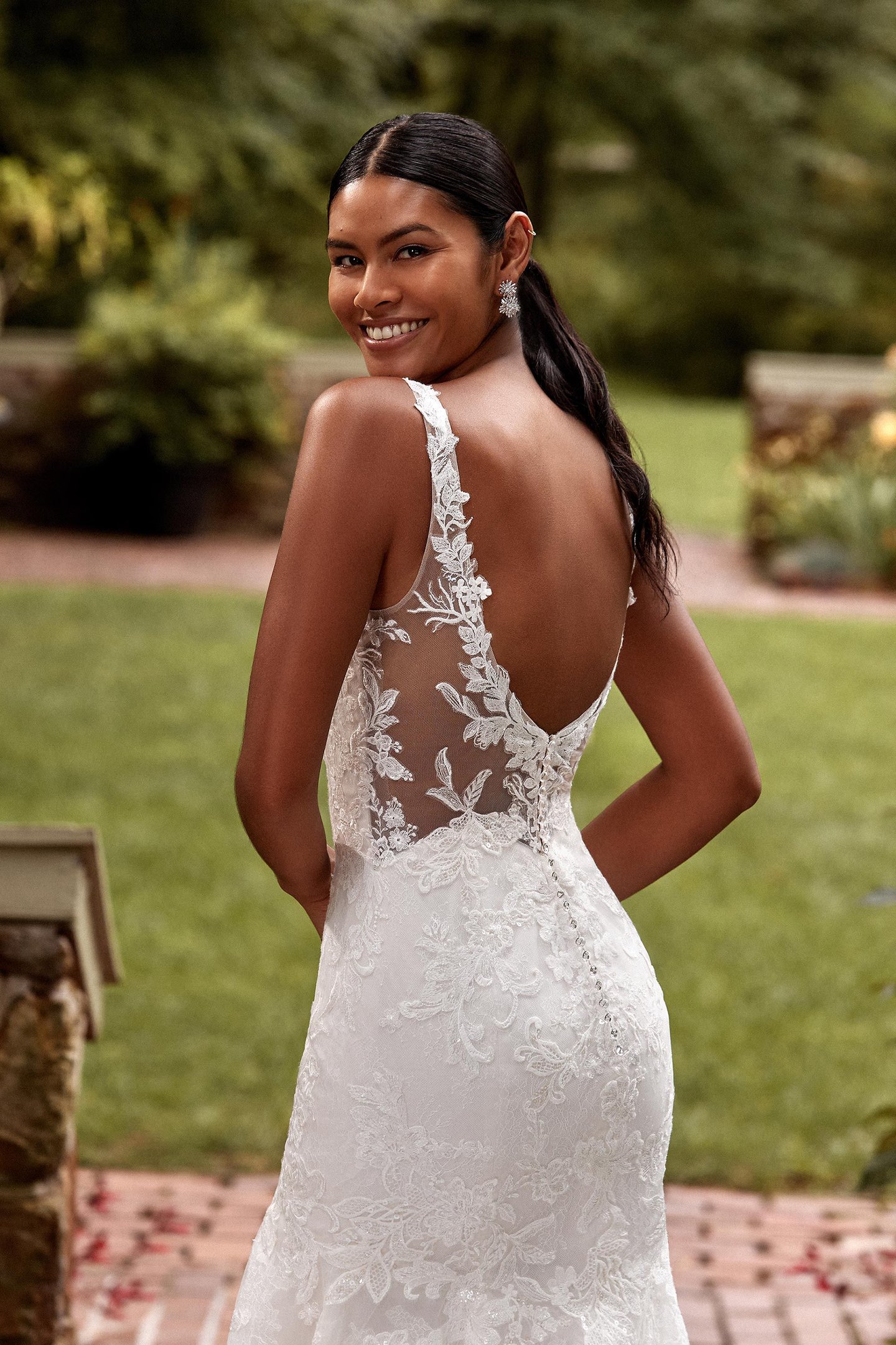 Sincerity Bridal Style 44278 Lace Trumpet Gown with V-Neckline and Back Illusion Detail