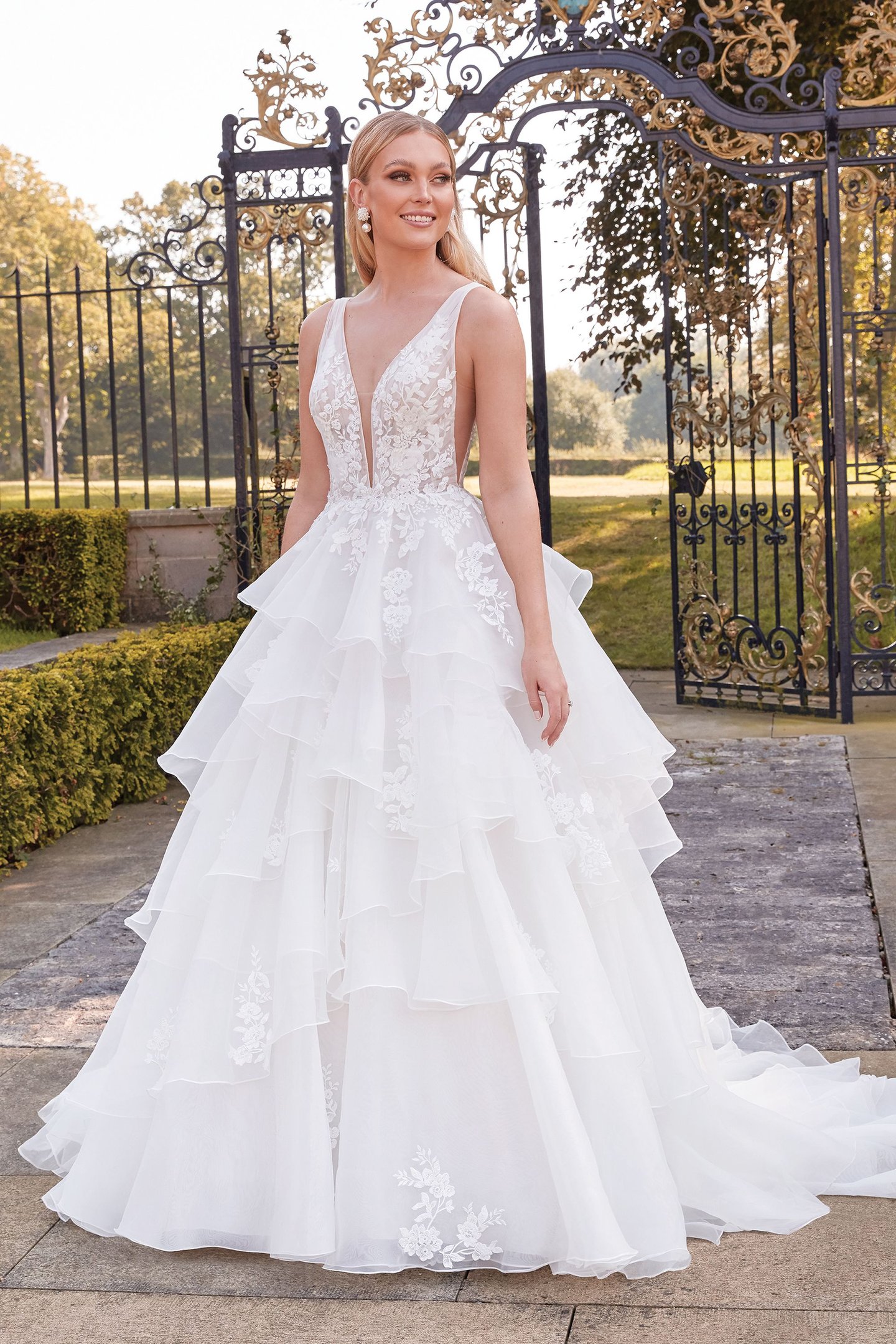 Sincerity Bridal Style 44349 Organza Ruffle Skirt Ball Gown with Plunging V-Neckline