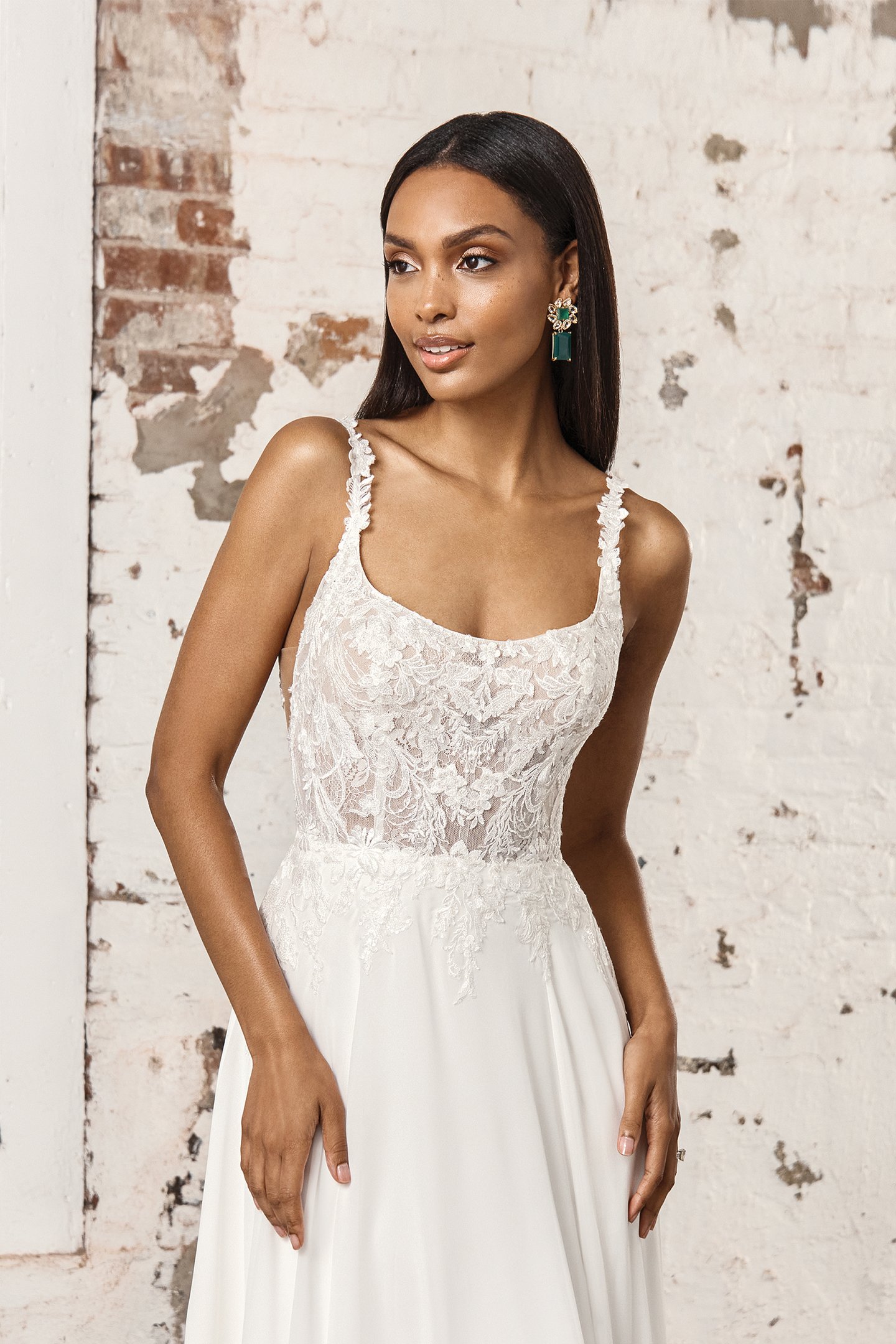 Sincerity Bridal Style 44382 Chiffon A-Line Bridal Gown with Scoop Neckline and Slit