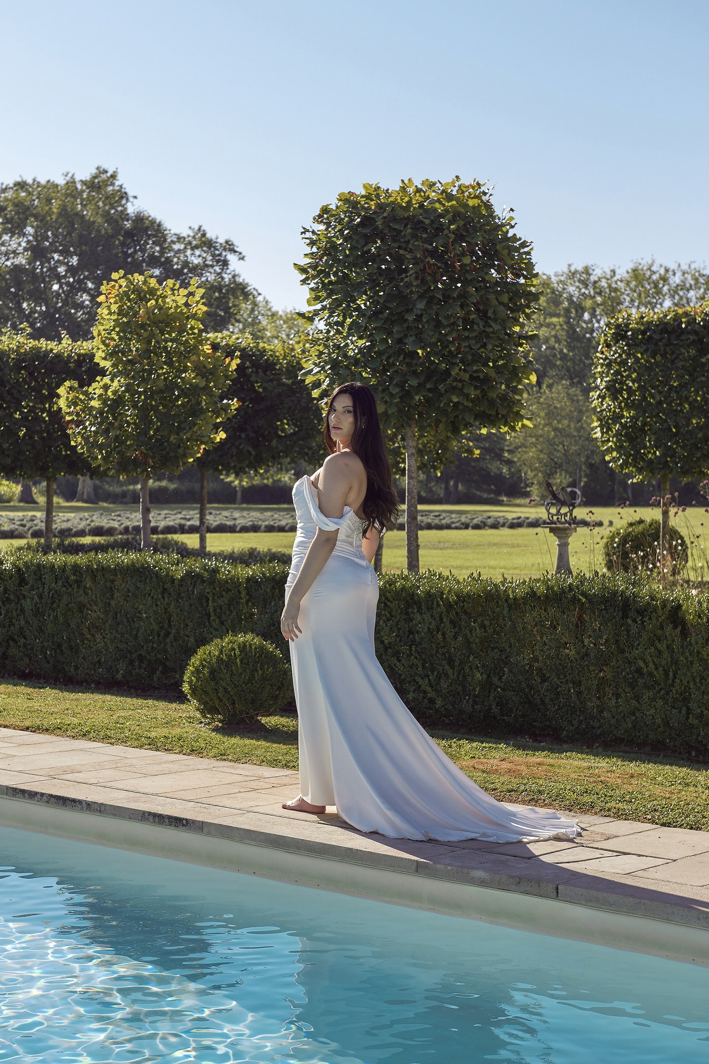 Sincerity Bridal Style 44388PS Charmeuse Fit and Flare Gown with Embellished Sweetheart Neckline