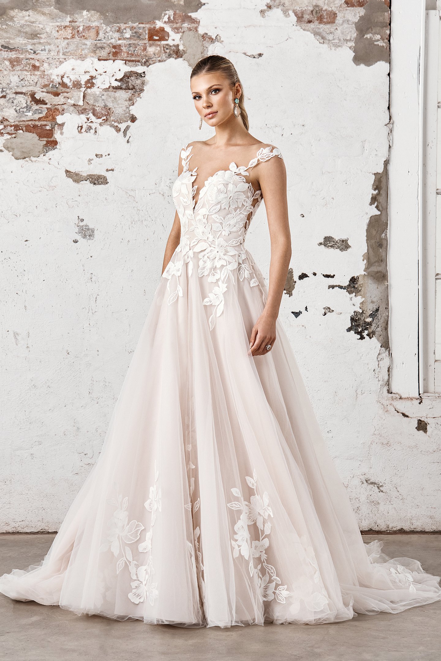 Sincerity Bridal Style 44402 Tulle Ball Gown with Plunging Illusion Sabrina Neckline