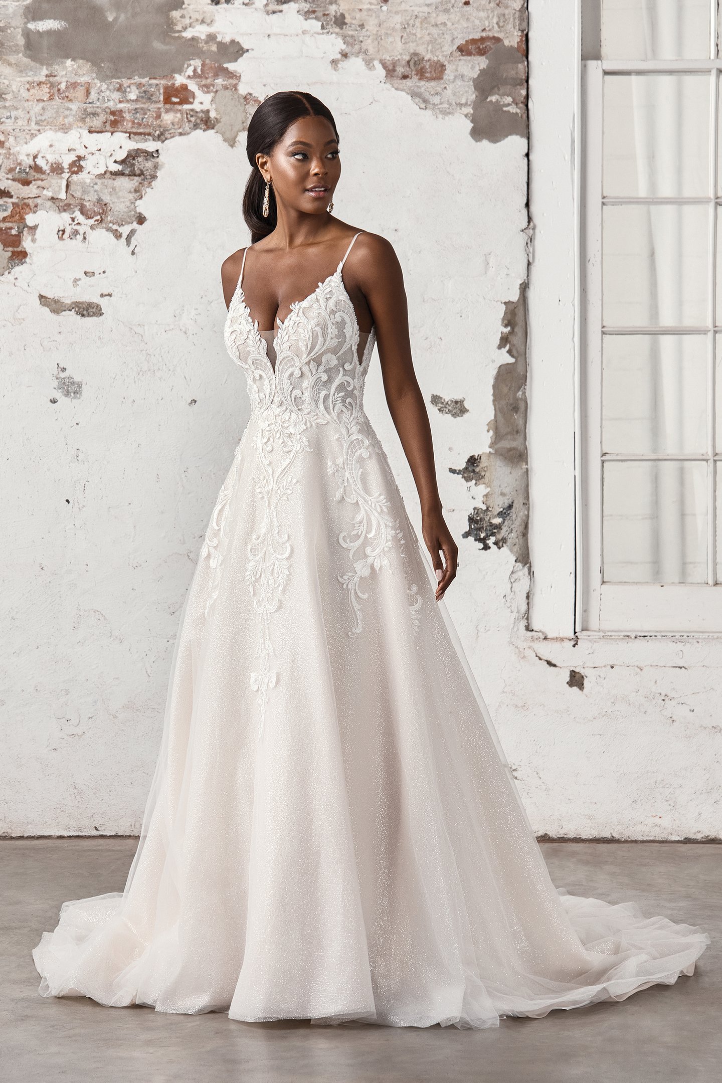 Sincerity Bridal Style 44408 Slim Ball Gown with Plunging Bikini Neckline and V-Side Cutouts