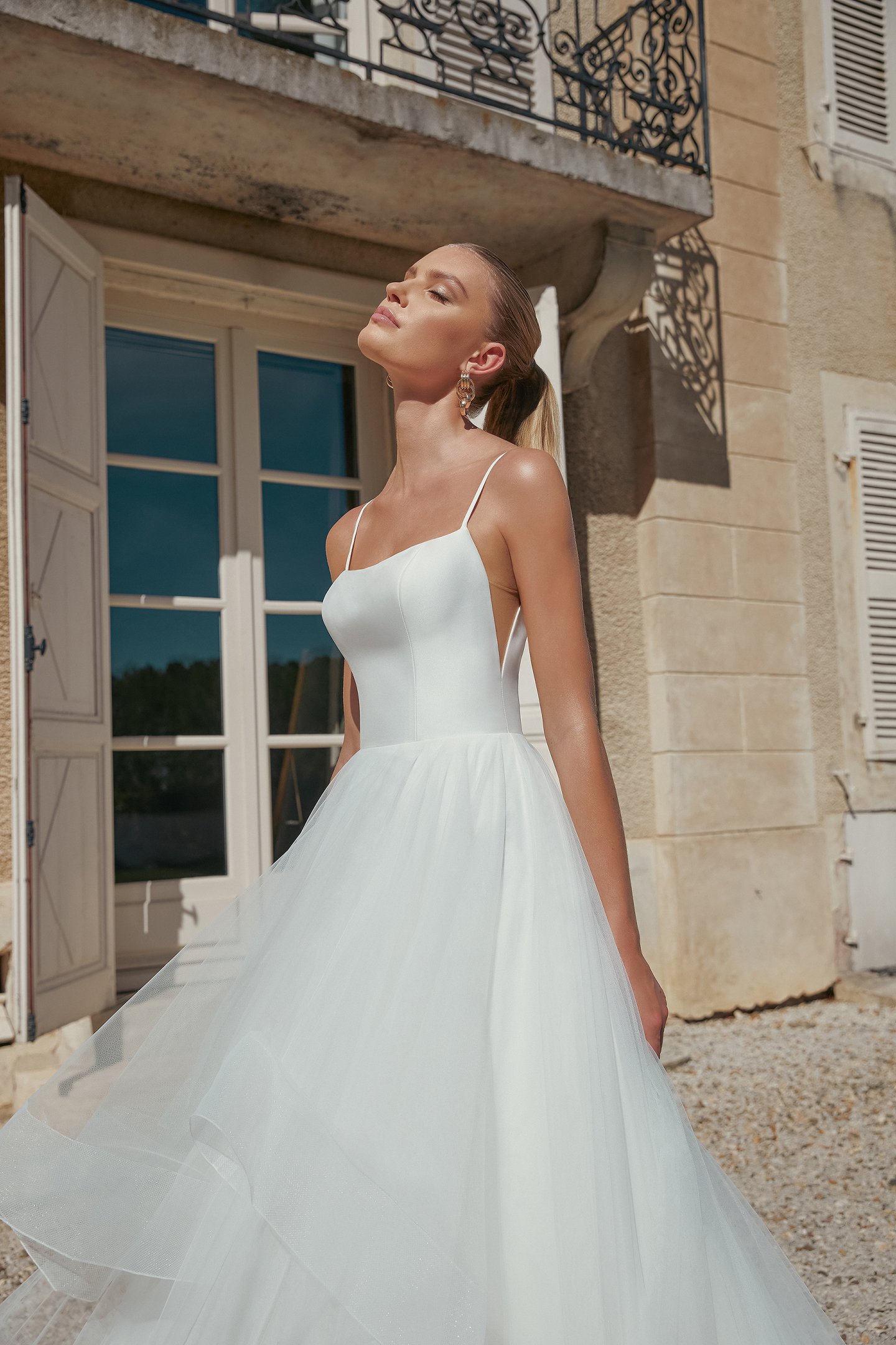 Sincerity Bridal Style 44448 Scoop Neck Ball Gown with Mikado Bodice and Tulle Ruffle Skirt