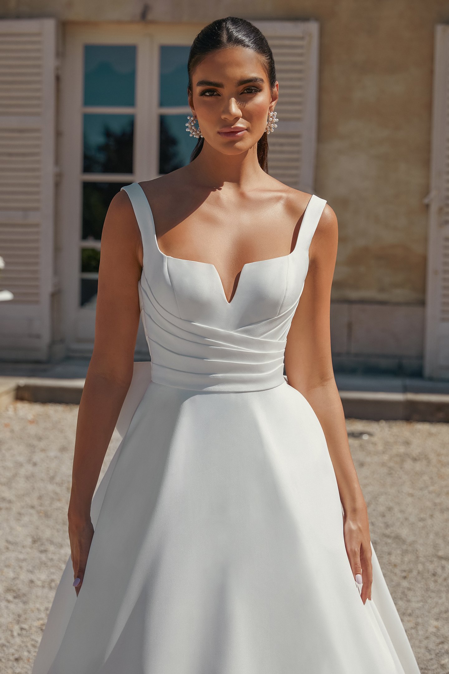 Sincerity Bridal Style 44457 Mikado A-Line Bridal Gown with Pleated Bodice and Detachable Bow