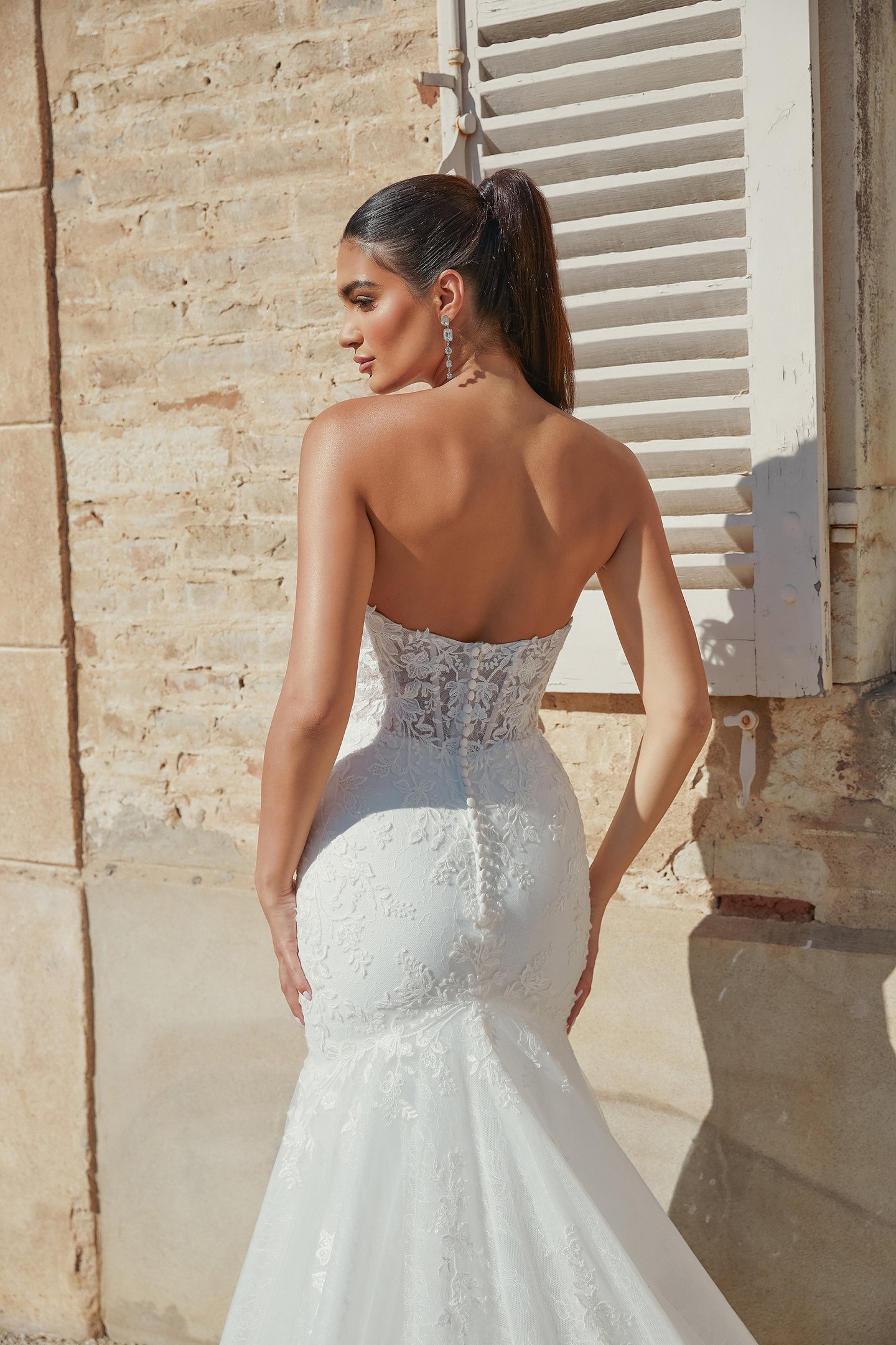 Sincerity Bridal Style 44461 Strapless Chantilly Lace Trumpet Gown with Pointed Sweetheart Neckline