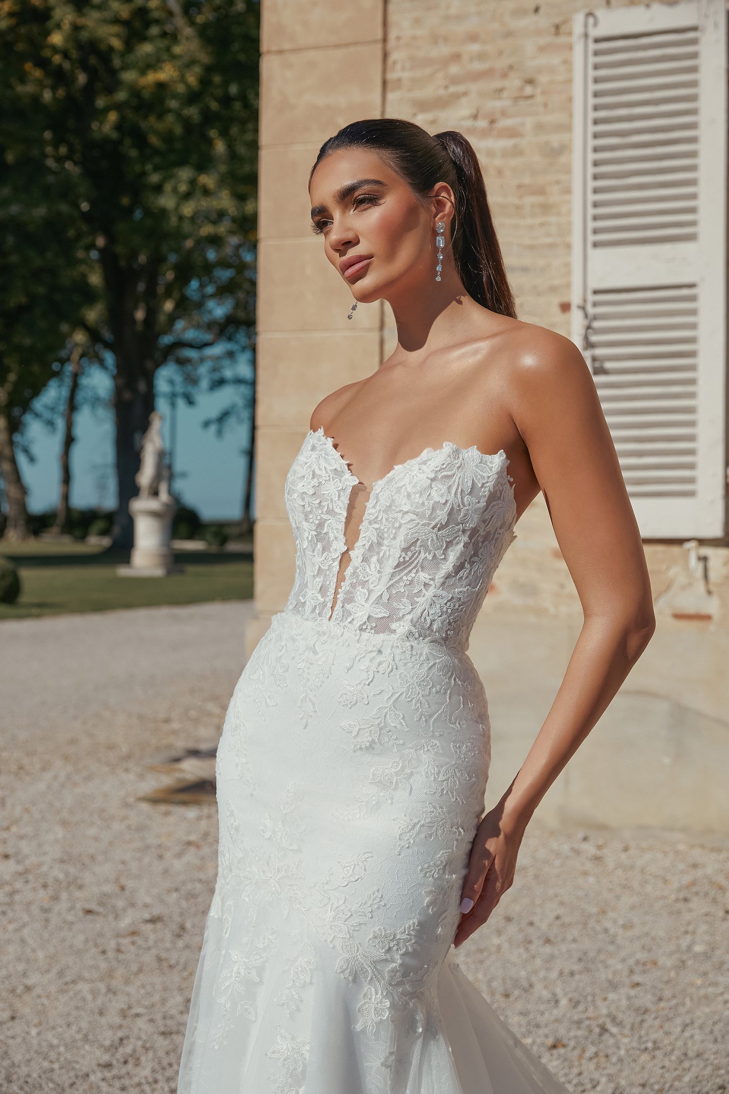 Sincerity Bridal Style 44461 Strapless Chantilly Lace Trumpet Gown with Pointed Sweetheart Neckline