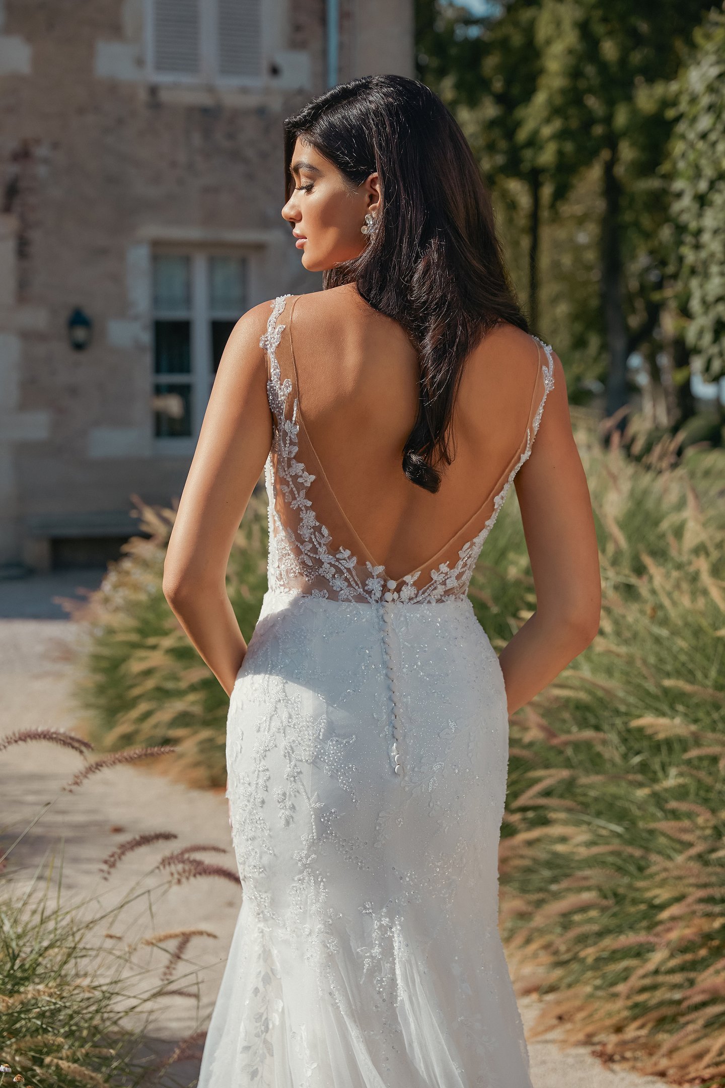 Sincerity Bridal Style 44463 Fit and Flare Bridal Gown with Sheer Bodice and Plunging V-Neckline