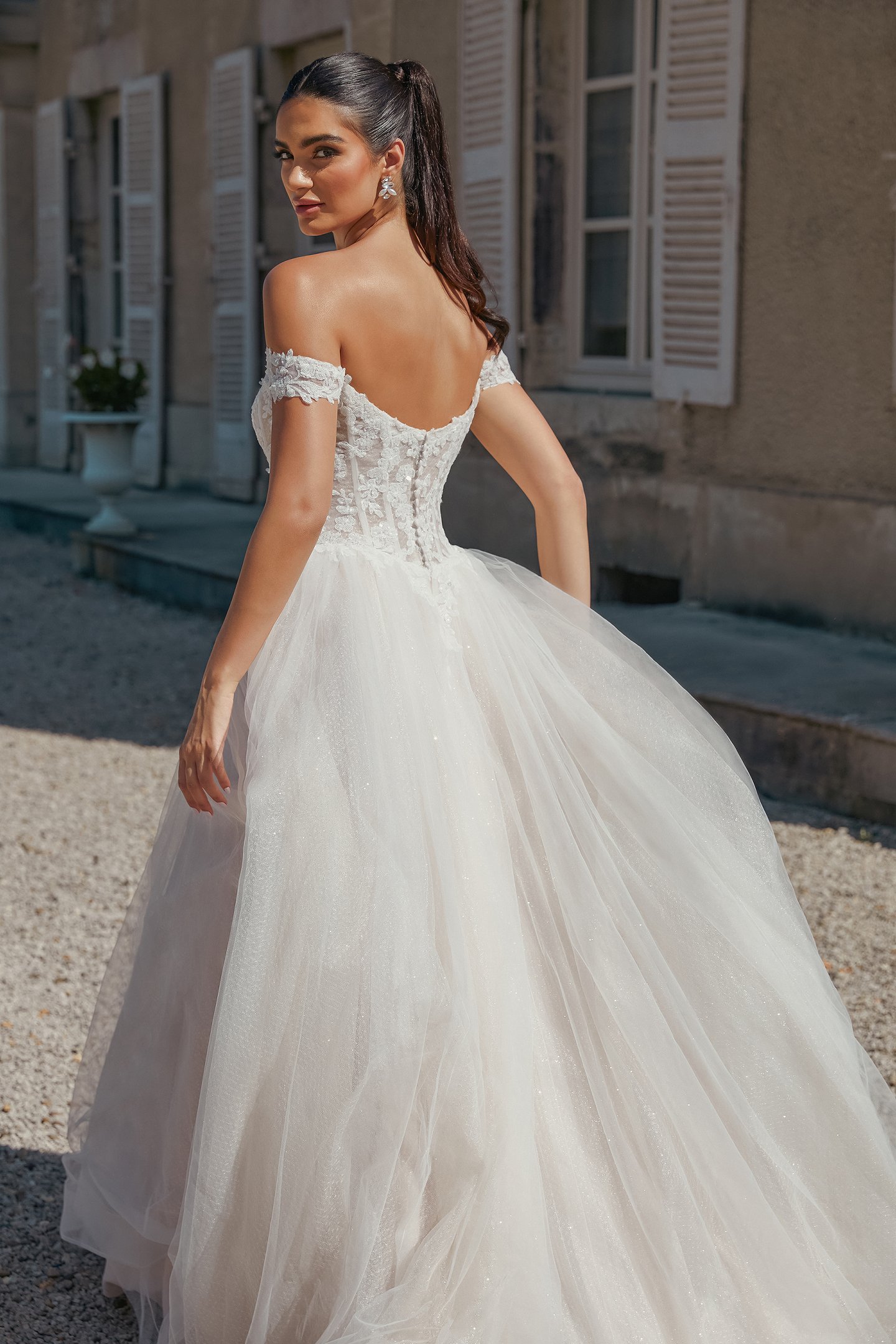 Sincerity Bridal Style 44469 Basque Waist Ball Gown with Scooped Off-The-Shoulder Neckline