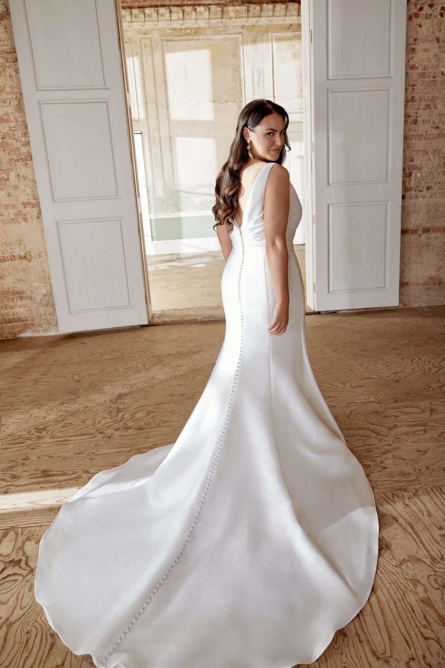 Sincerity Bridal Style 44505PS Plus Size Mikado Fit and Flare Gown with Ruched Detail