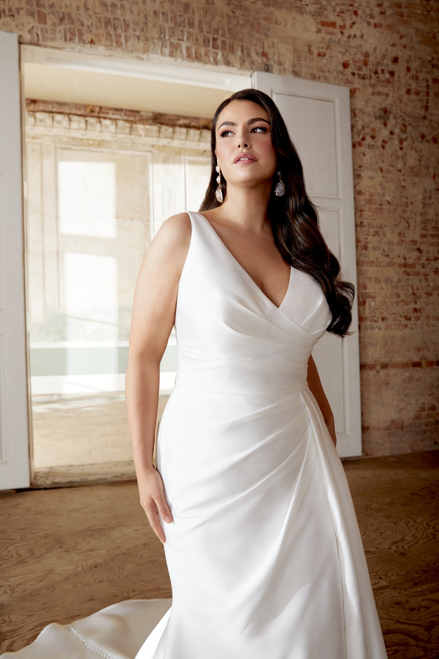 Sincerity Bridal Style 44505PS Plus Size Mikado Fit and Flare Gown with Ruched Detail