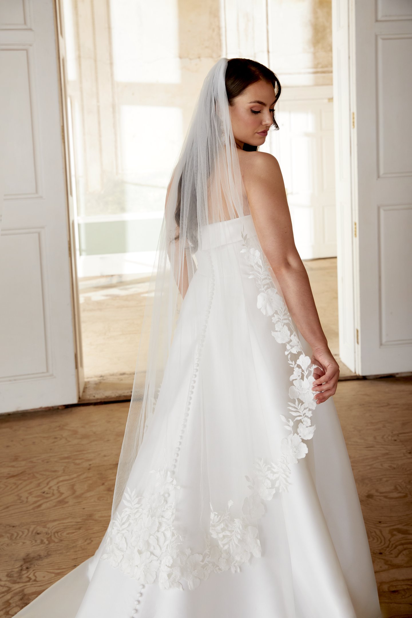 Sincerity Bridal Style 44511PS Plus Size Mikado A Line with Cuff Neckline and Princess Seams