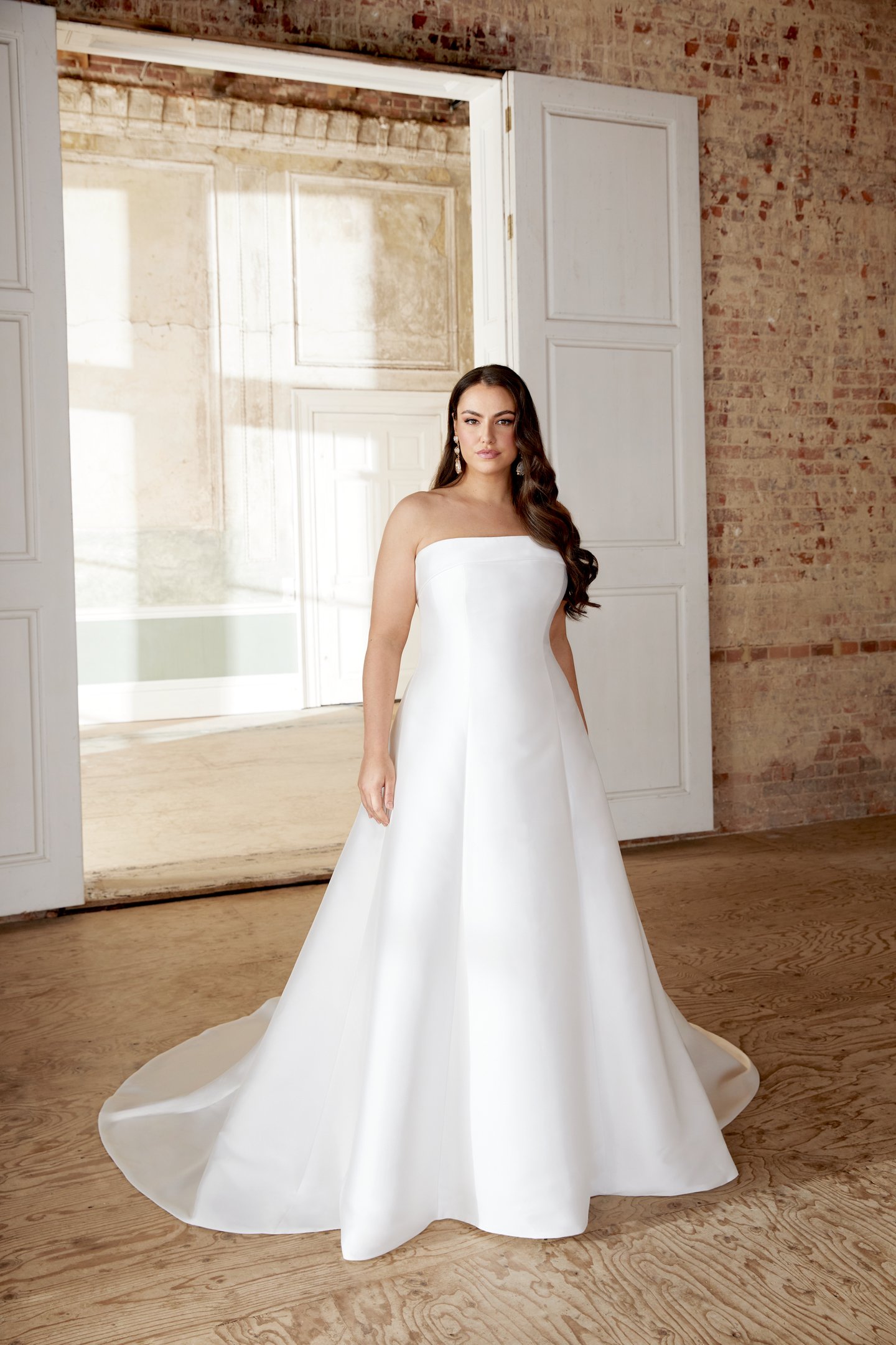 Sincerity Bridal Style 44511PS Plus Size Mikado A Line with Cuff Neckline and Princess Seams