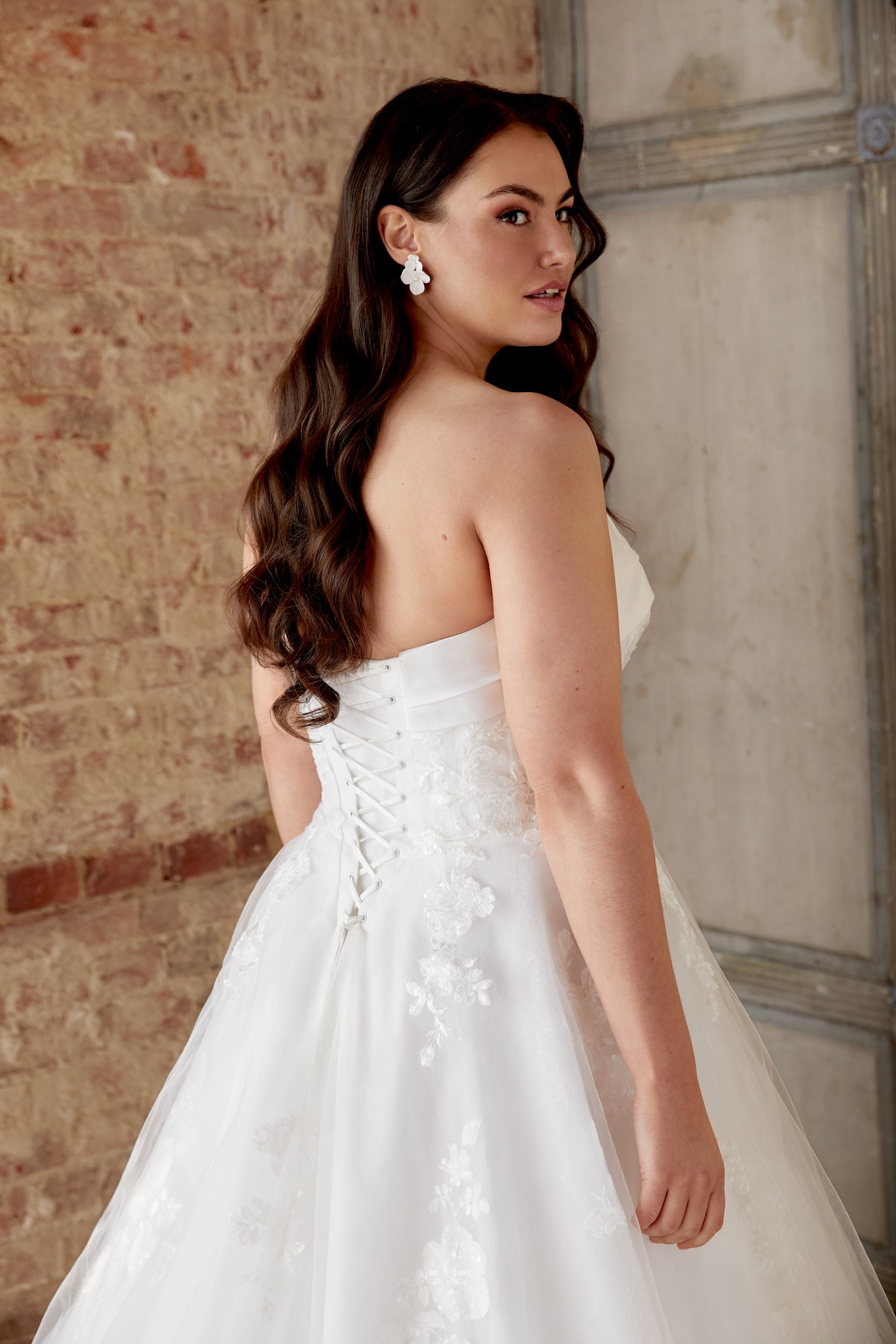 Sincerity Bridal Style 44515PS Plus Size Tulle Ballgown with Cuff Neckline and Sequined Lace Appliqués