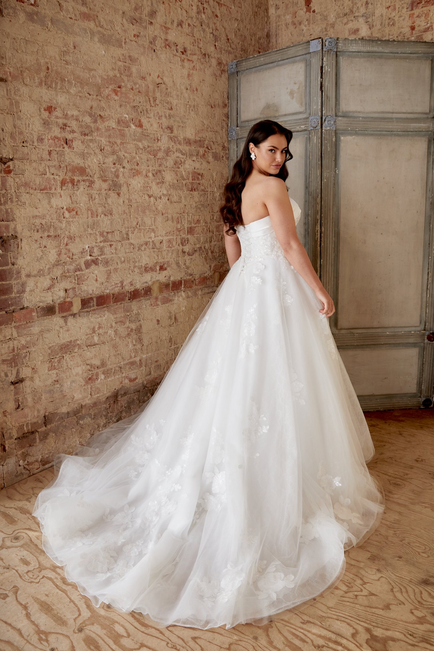 Sincerity Bridal Style 44515PS Plus Size Tulle Ballgown with Cuff Neckline and Sequined Lace Appliqués