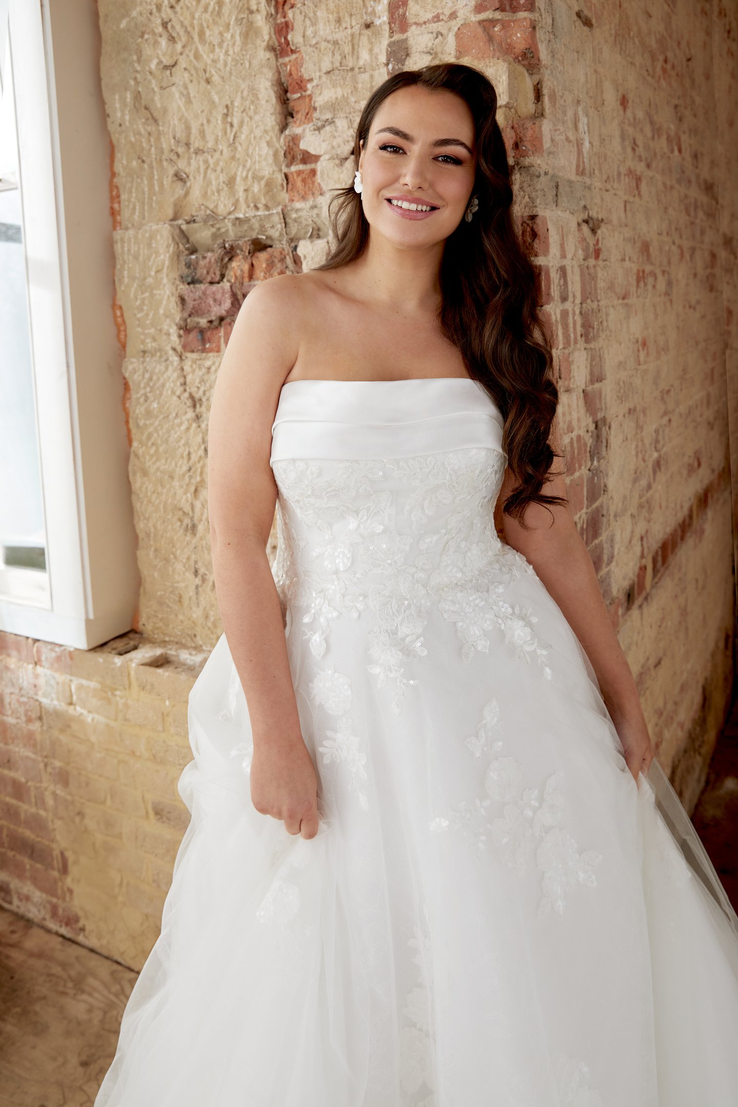 Sincerity Bridal Style 44515PS Plus Size Tulle Ballgown with Cuff Neckline and Sequined Lace Appliqués