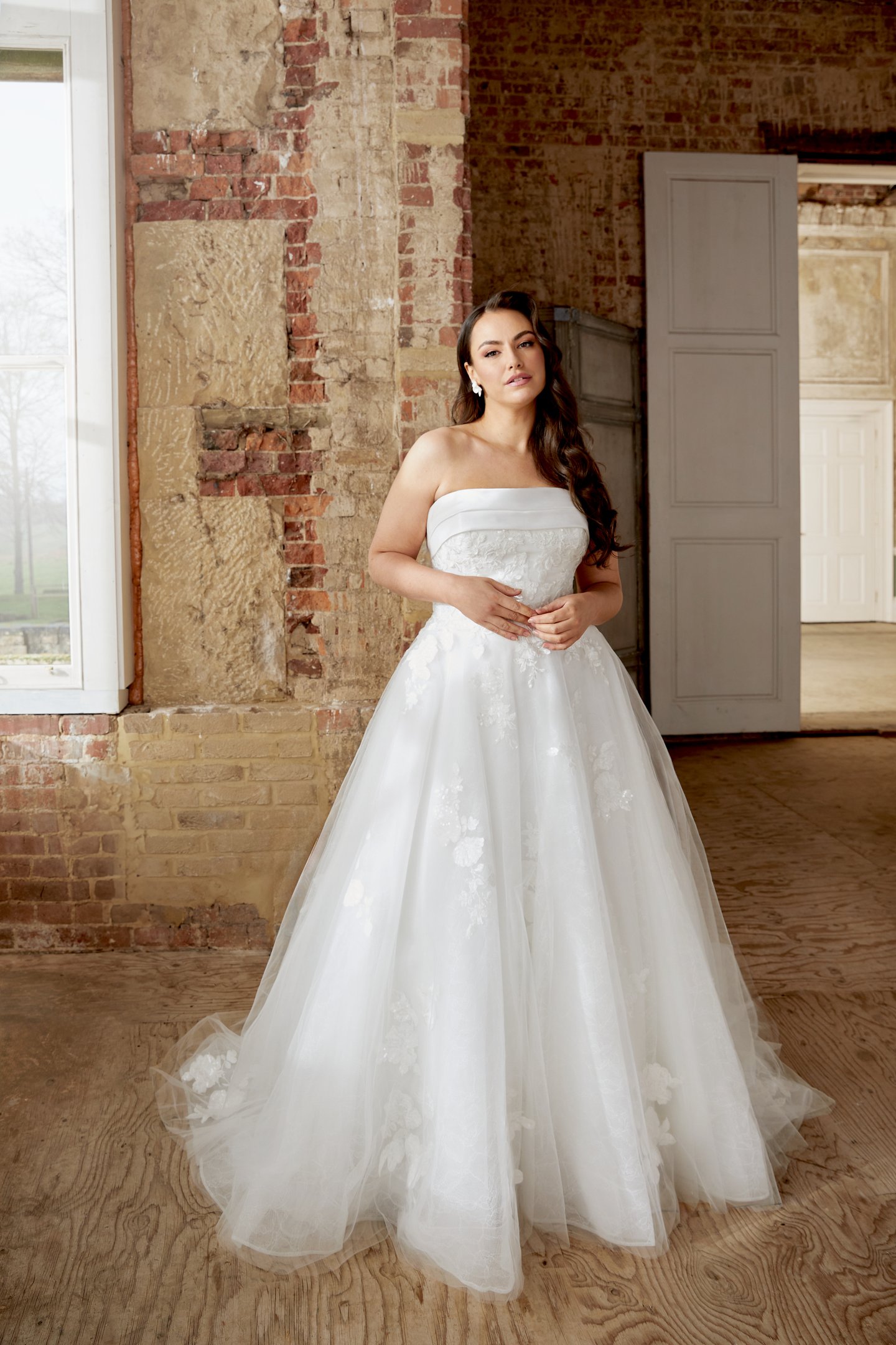 Sincerity Bridal Style 44515PS Plus Size Tulle Ballgown with Cuff Neckline and Sequined Lace Appliqués