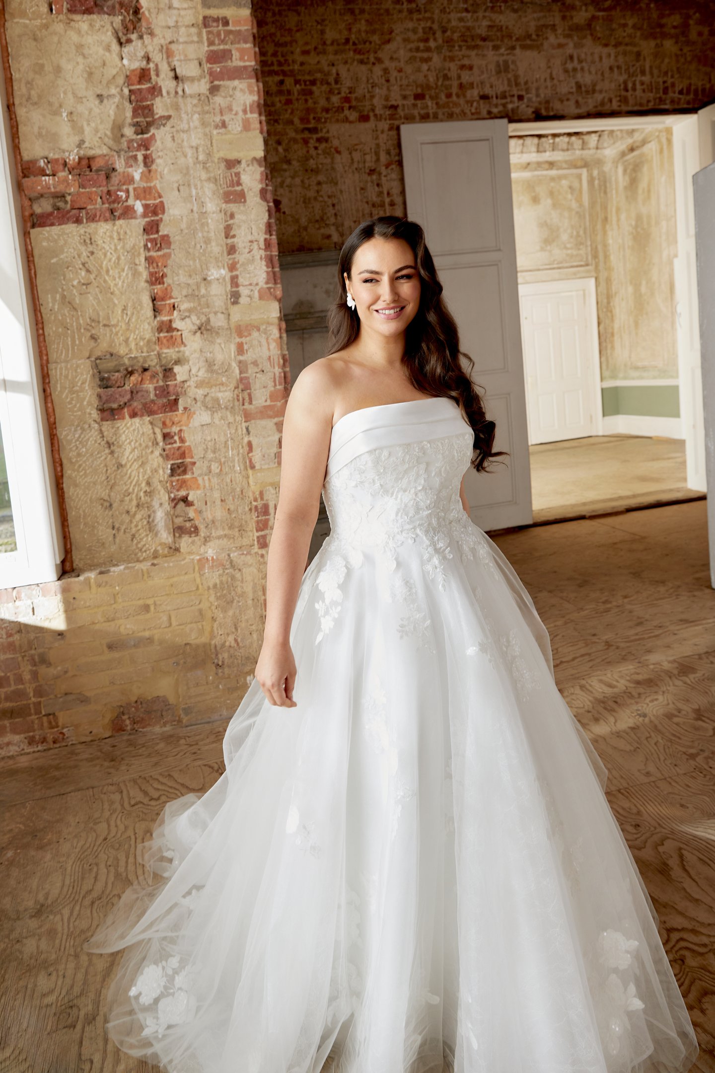 Sincerity Bridal Style 44515PS Plus Size Tulle Ballgown with Cuff Neckline and Sequined Lace Appliqués