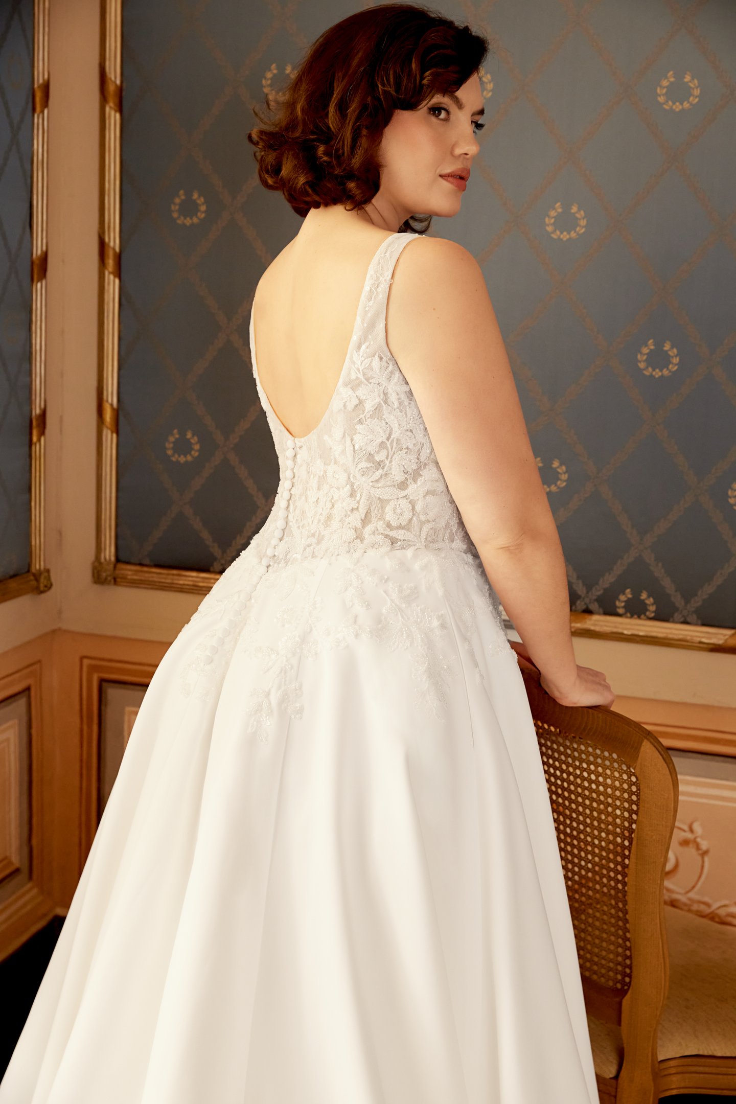 Sincerity Bridal Style 44517PS Satin A-Line Plus Size Dress with Lace and Sequin Tulle Bodice