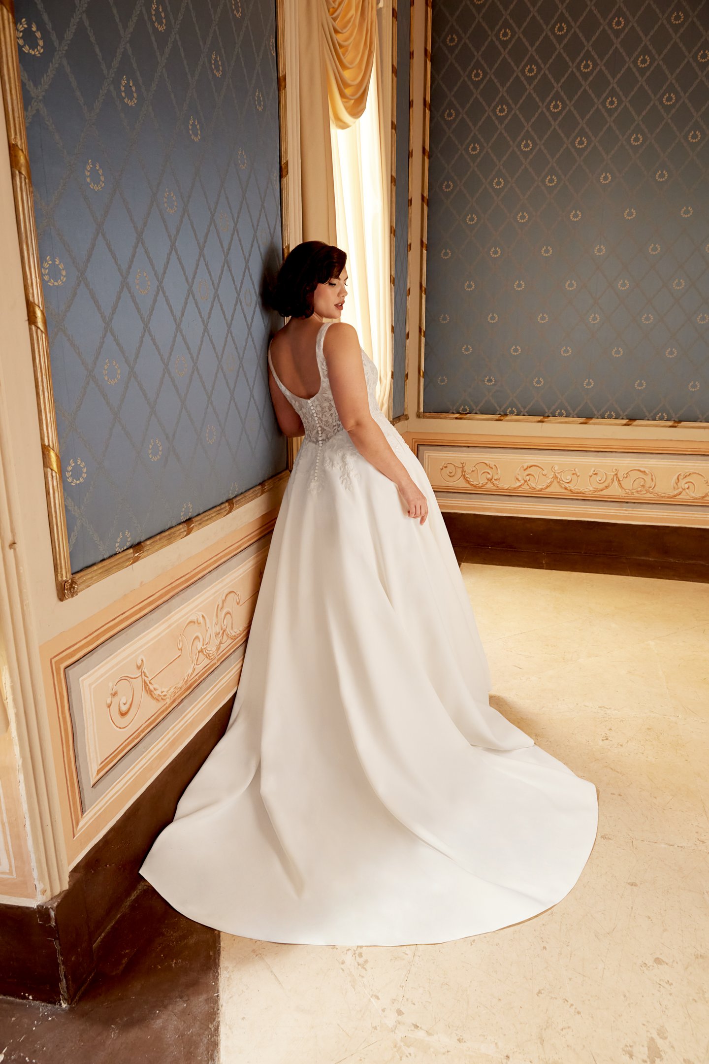 Sincerity Bridal Style 44517PS Satin A-Line Plus Size Dress with Lace and Sequin Tulle Bodice