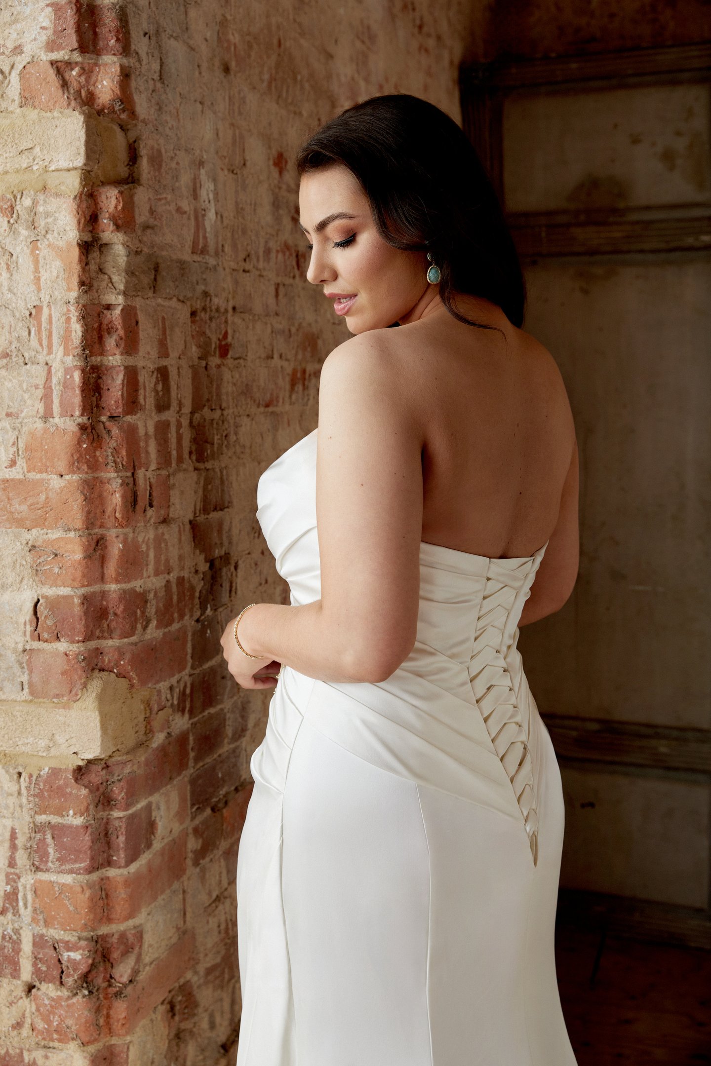 Sincerity Bridal Style 44518PS Pus Size Ruched Charmeuse Fit and Flare with Pointed Sweetheart Neckline