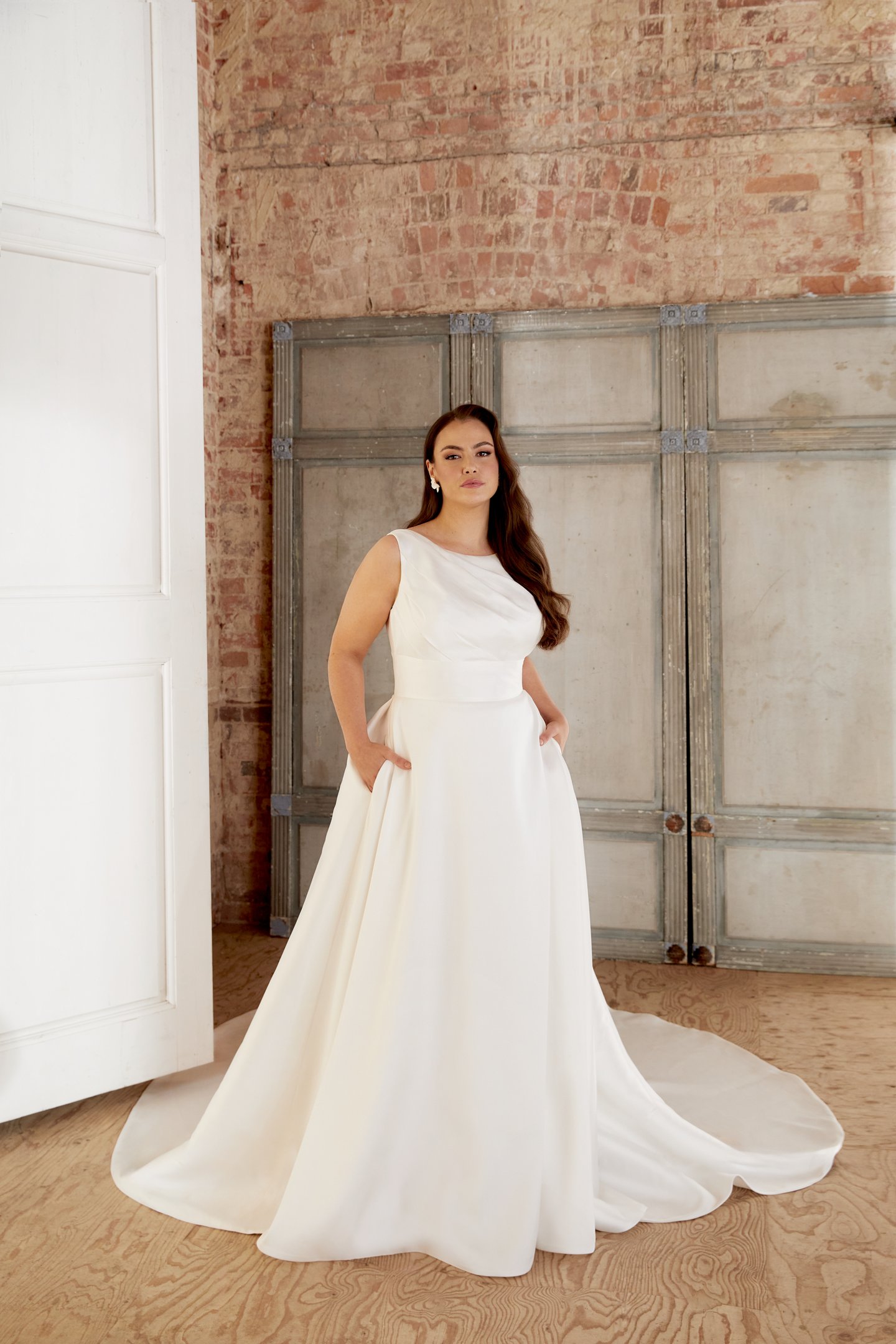 Sincerity Bridal Style 44521PS Plus Size Mikado Full A Line with Ruched Bodice and Inset Waistband