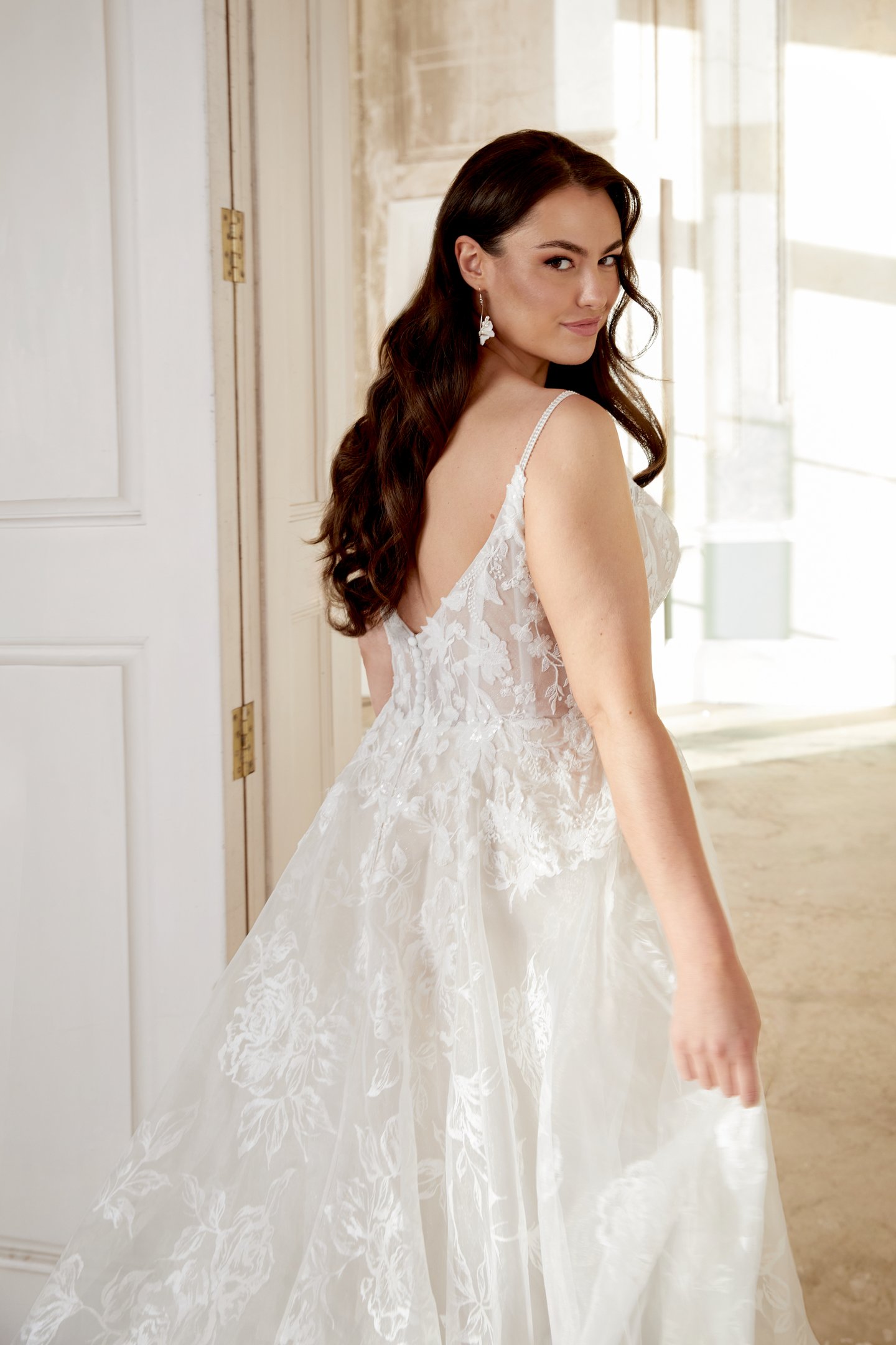 Sincerity Bridal Style 44523PS Plus Size Painted Organza A Line with Laser Cut Chiffon Appliqués