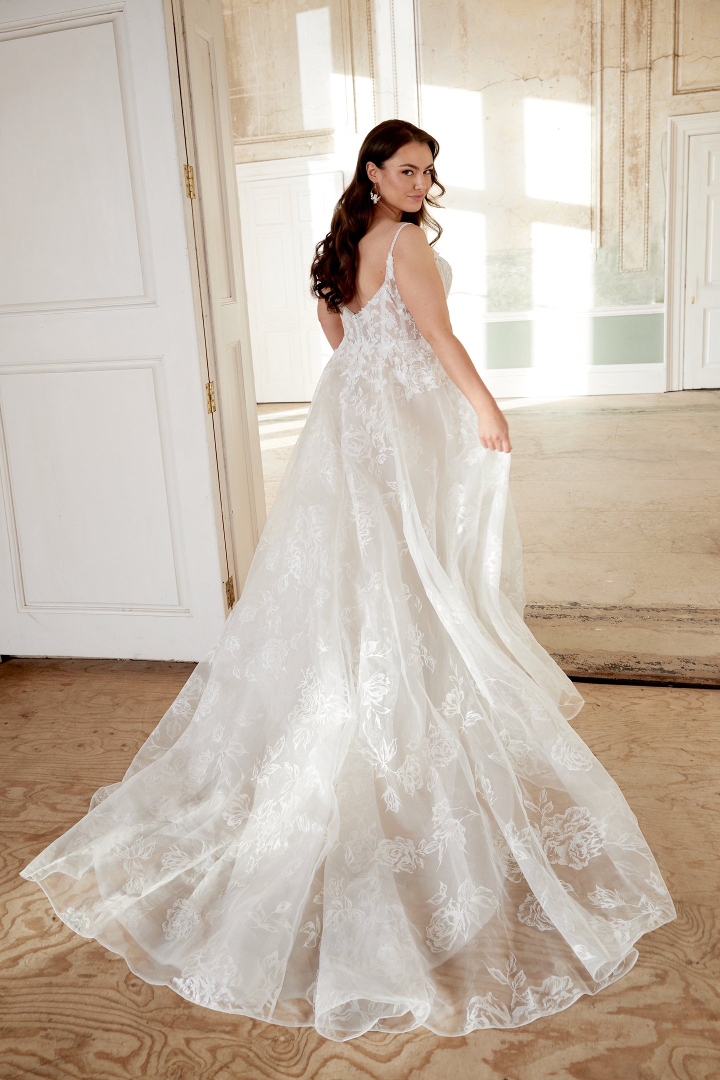 Sincerity Bridal Style 44523PS Plus Size Painted Organza A Line with Laser Cut Chiffon Appliqués
