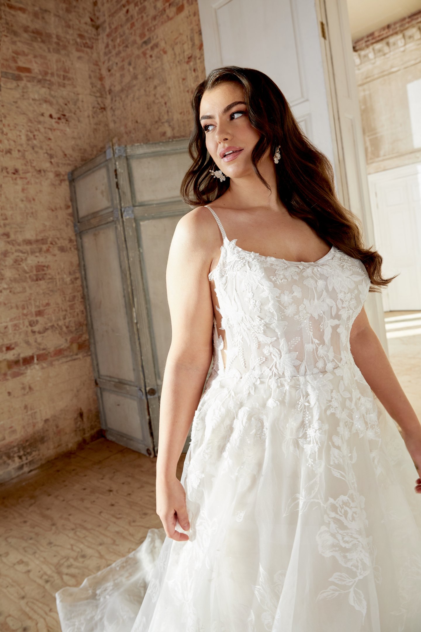 Sincerity Bridal Style 44523PS Plus Size Painted Organza A Line with Laser Cut Chiffon Appliqués