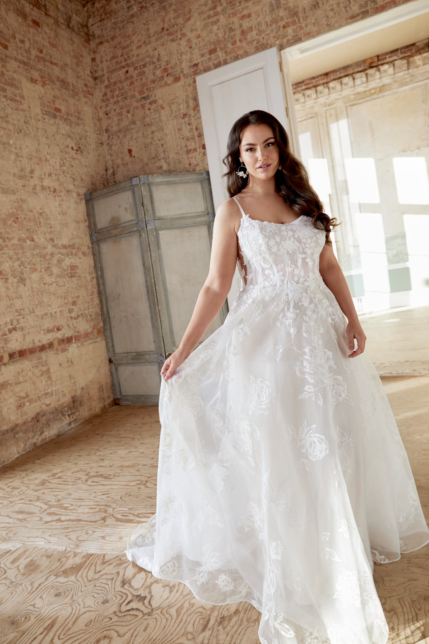 Sincerity Bridal Style 44523PS Plus Size Painted Organza A Line with Laser Cut Chiffon Appliqués