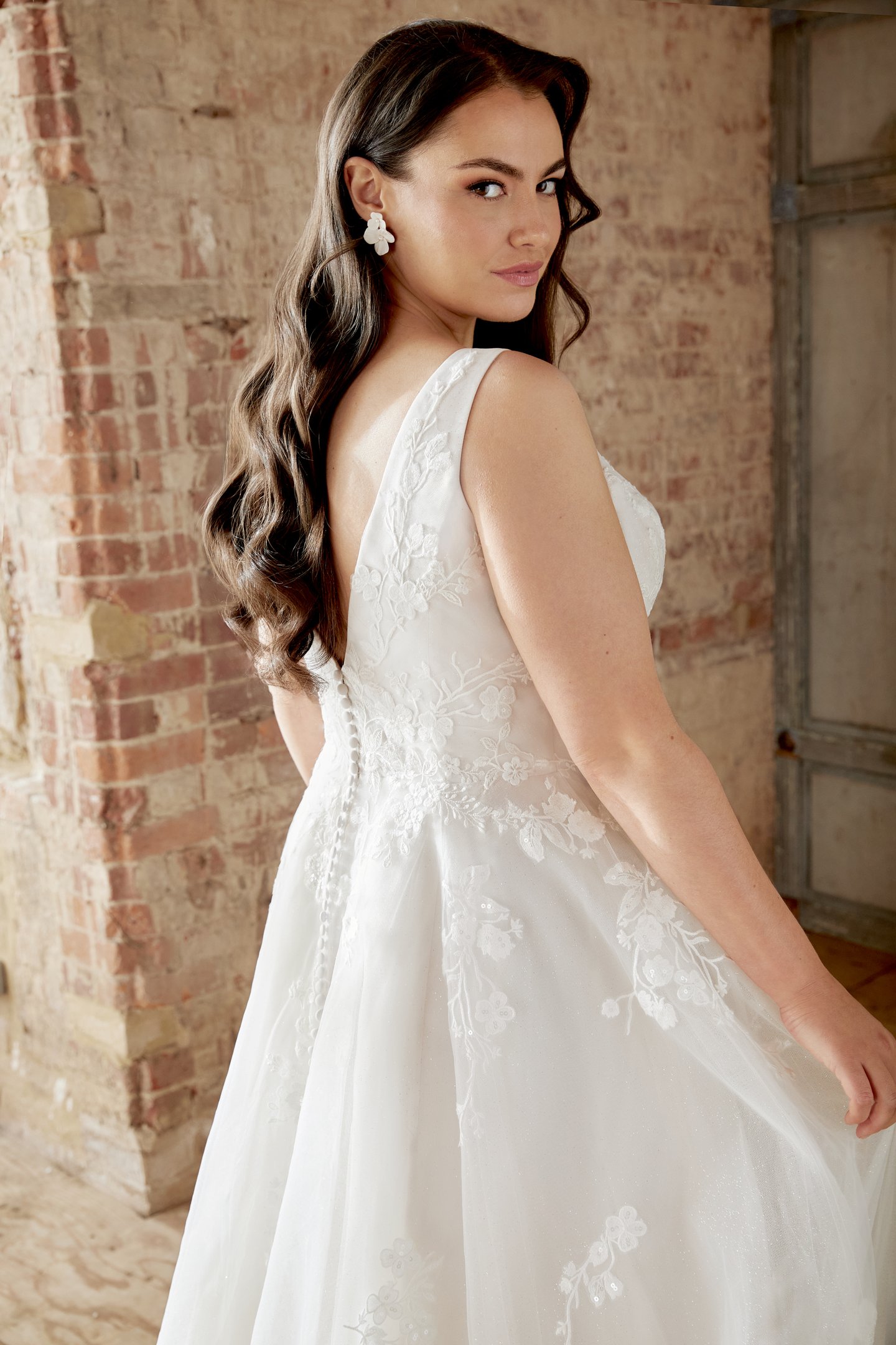 Sincerity Bridal Style 44525PS Plus Size Sparkle Tulle V Neck A Line with Sequined Lace Appliqués