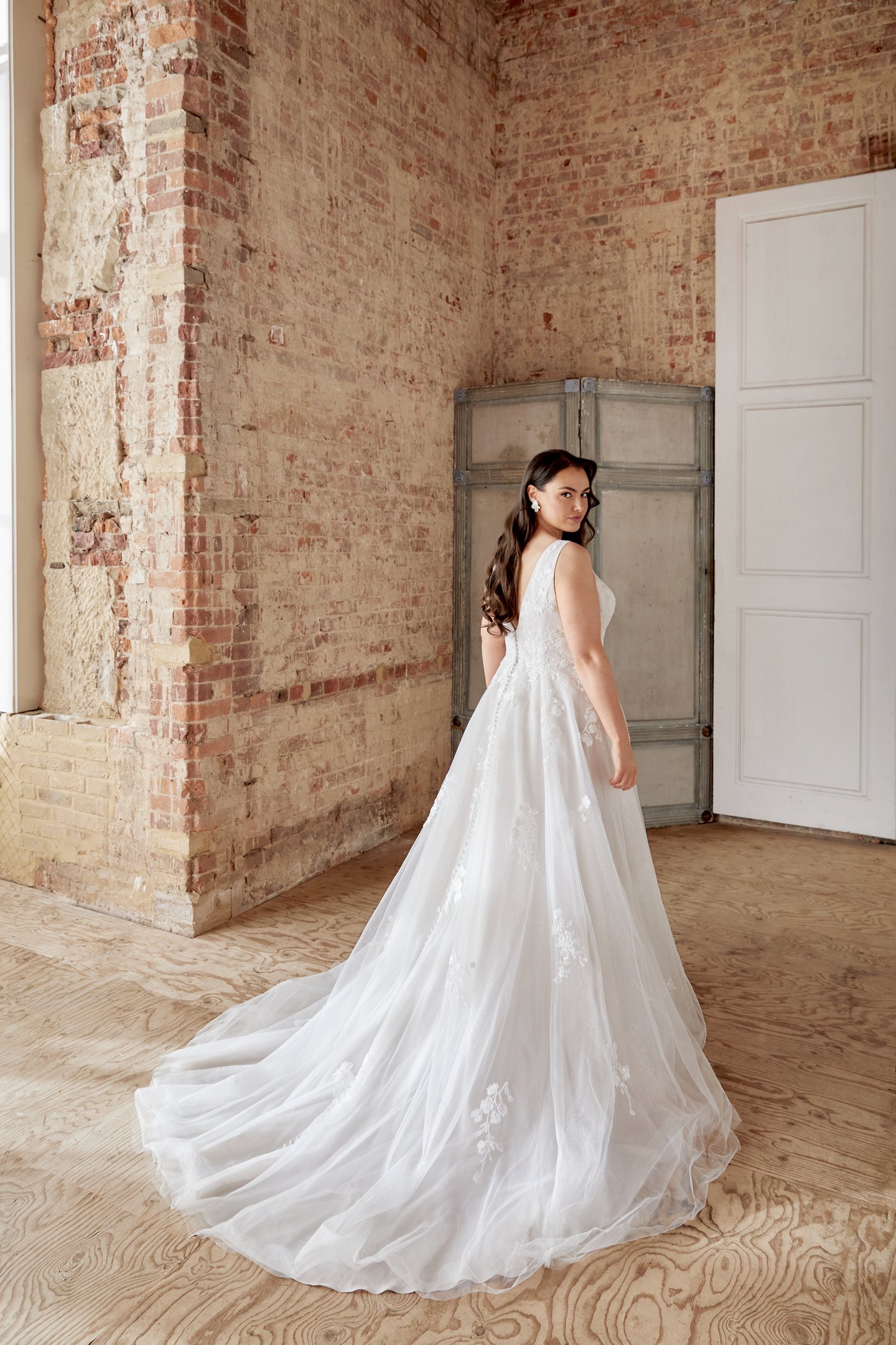 Sincerity Bridal Style 44525PS Plus Size Sparkle Tulle V Neck A Line with Sequined Lace Appliqués