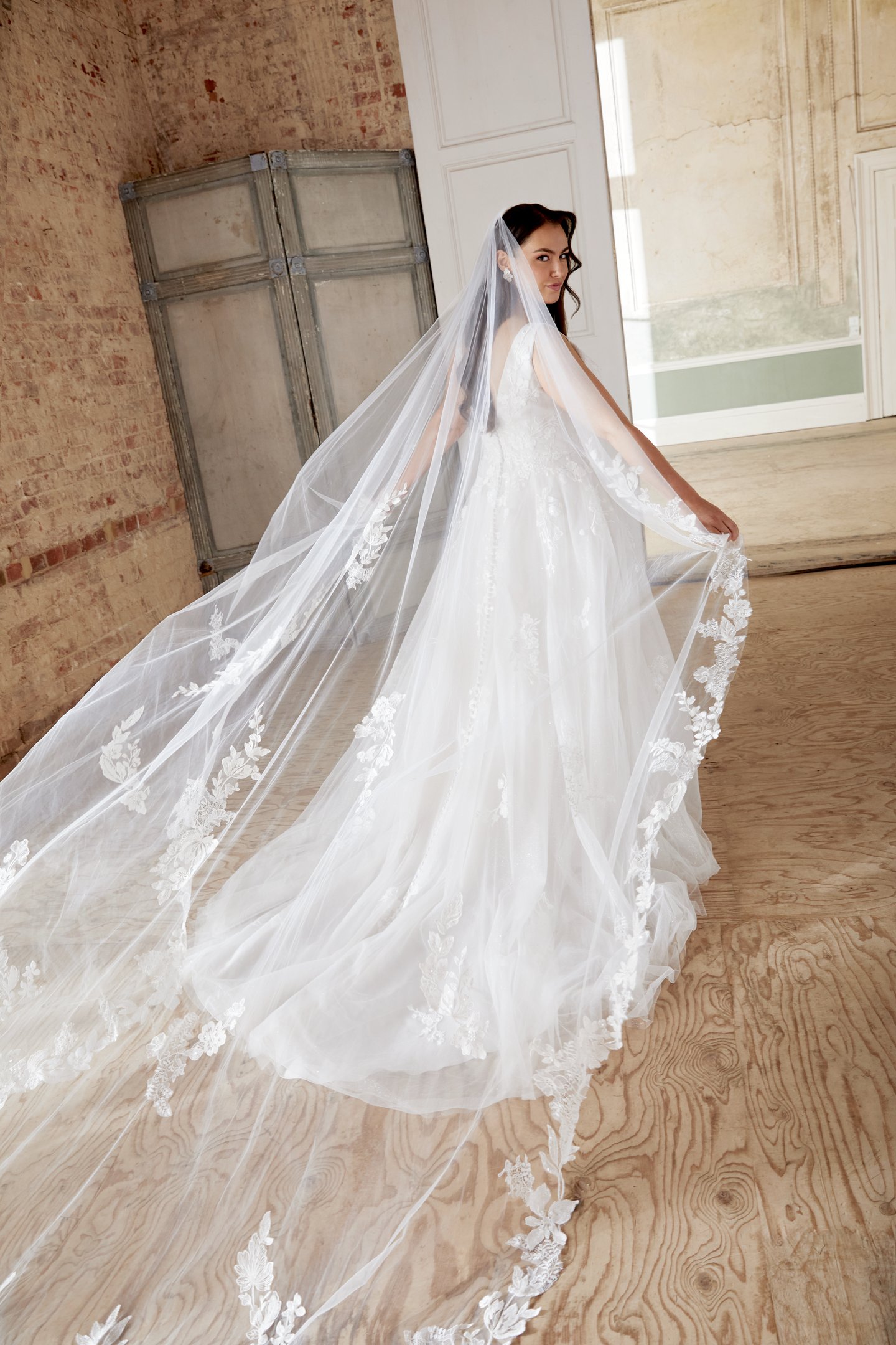 Sincerity Bridal Style 44525PS Plus Size Sparkle Tulle V Neck A Line with Sequined Lace Appliqués