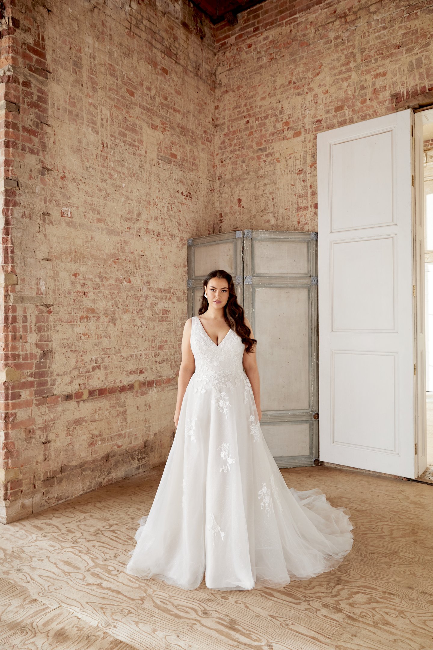 Sincerity Bridal Style 44525PS Plus Size Sparkle Tulle V Neck A Line with Sequined Lace Appliqués