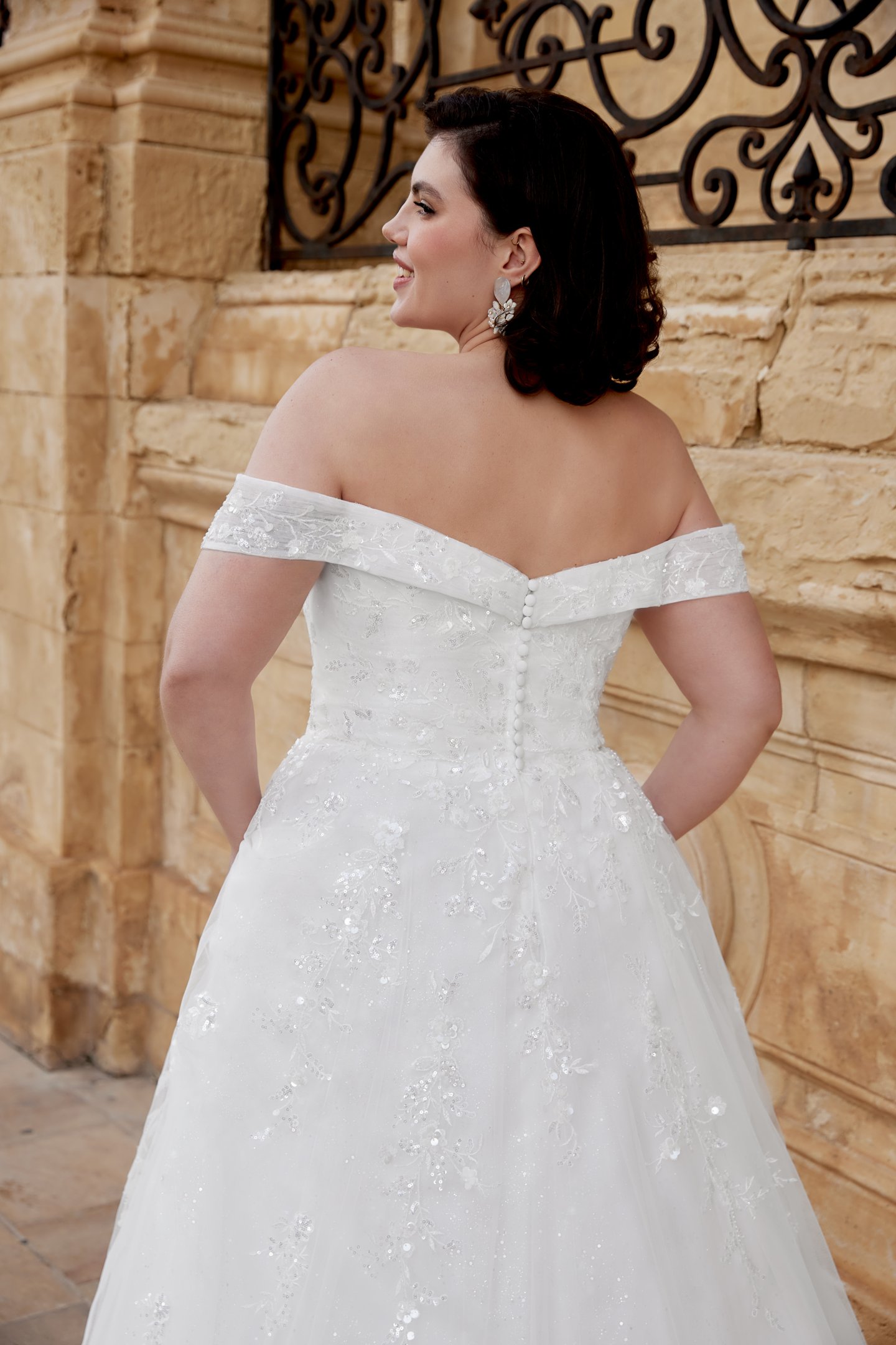 Sincerity Bridal Style 44526PS Galaxy Tulle A-Line Plus Size Wedding Dress with Detachable Off-the-Shoulder Cuff