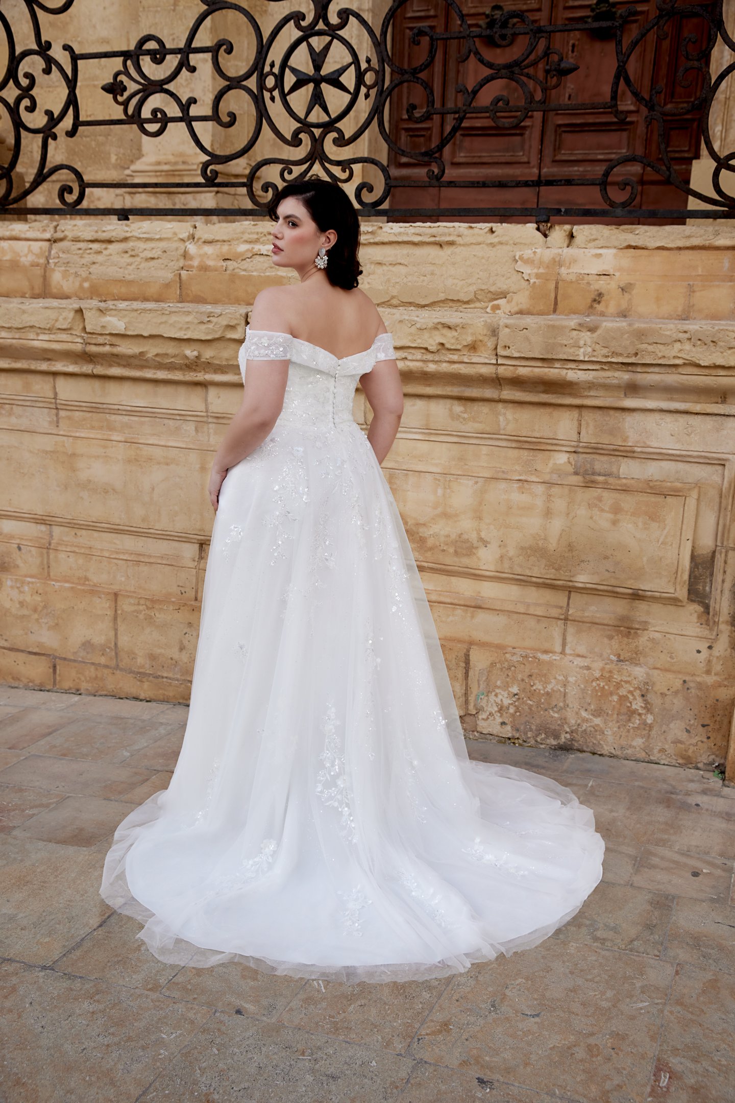 Sincerity Bridal Style 44526PS Galaxy Tulle A-Line Plus Size Wedding Dress with Detachable Off-the-Shoulder Cuff