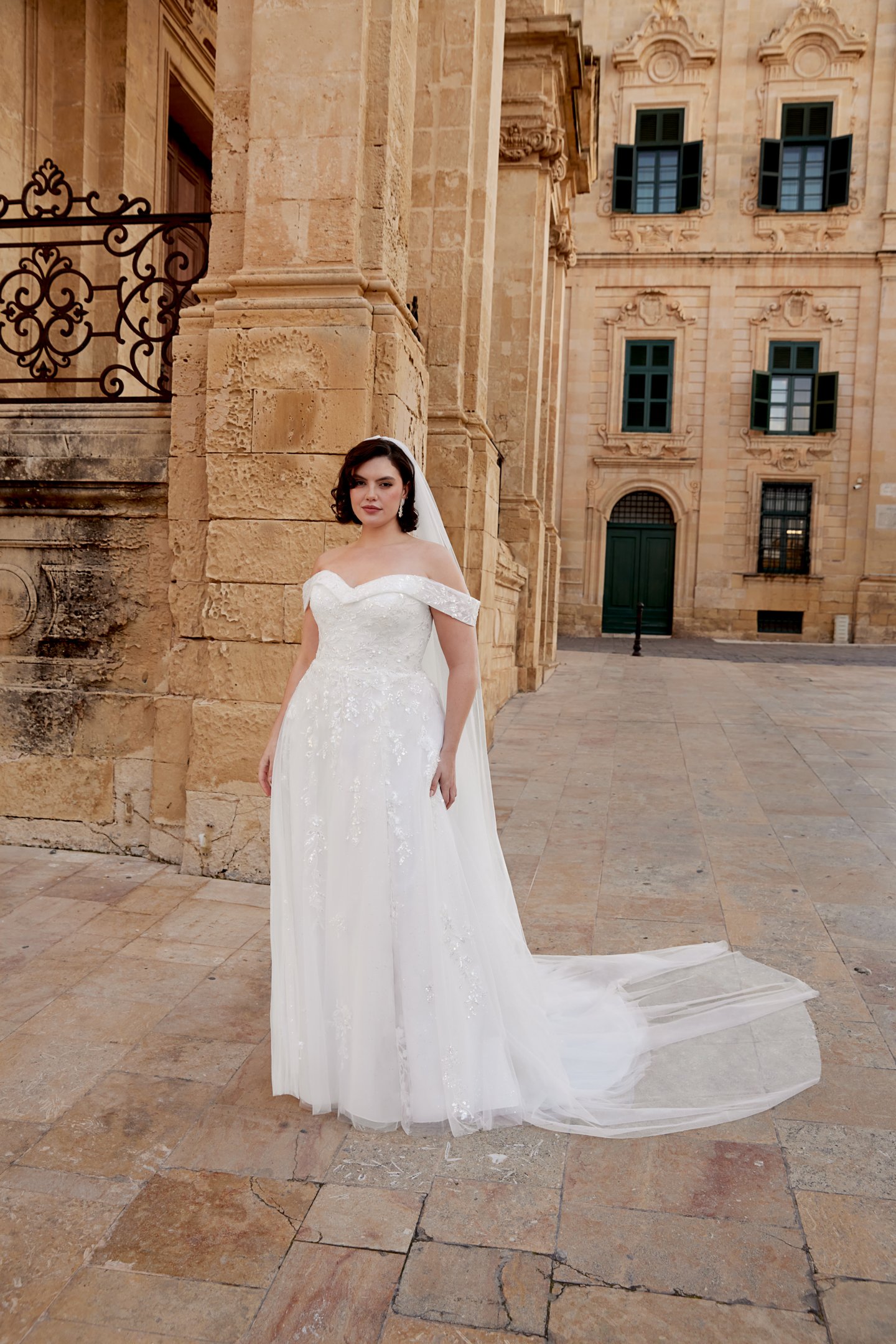 Sincerity Bridal Style 44526PS Galaxy Tulle A-Line Plus Size Wedding Dress with Detachable Off-the-Shoulder Cuff