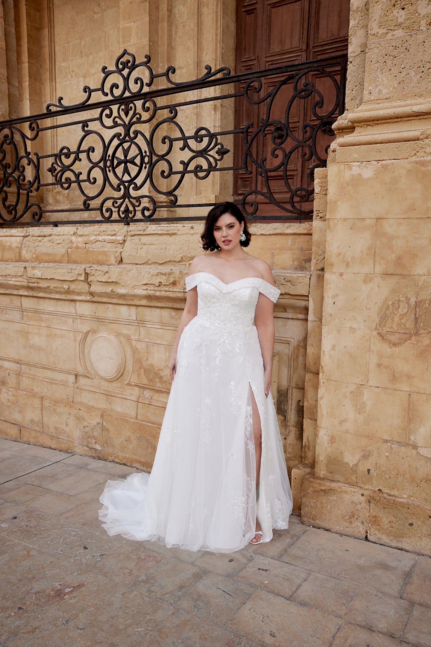 Sincerity Bridal Style 44526PS Galaxy Tulle A-Line Plus Size Wedding Dress with Detachable Off-the-Shoulder Cuff