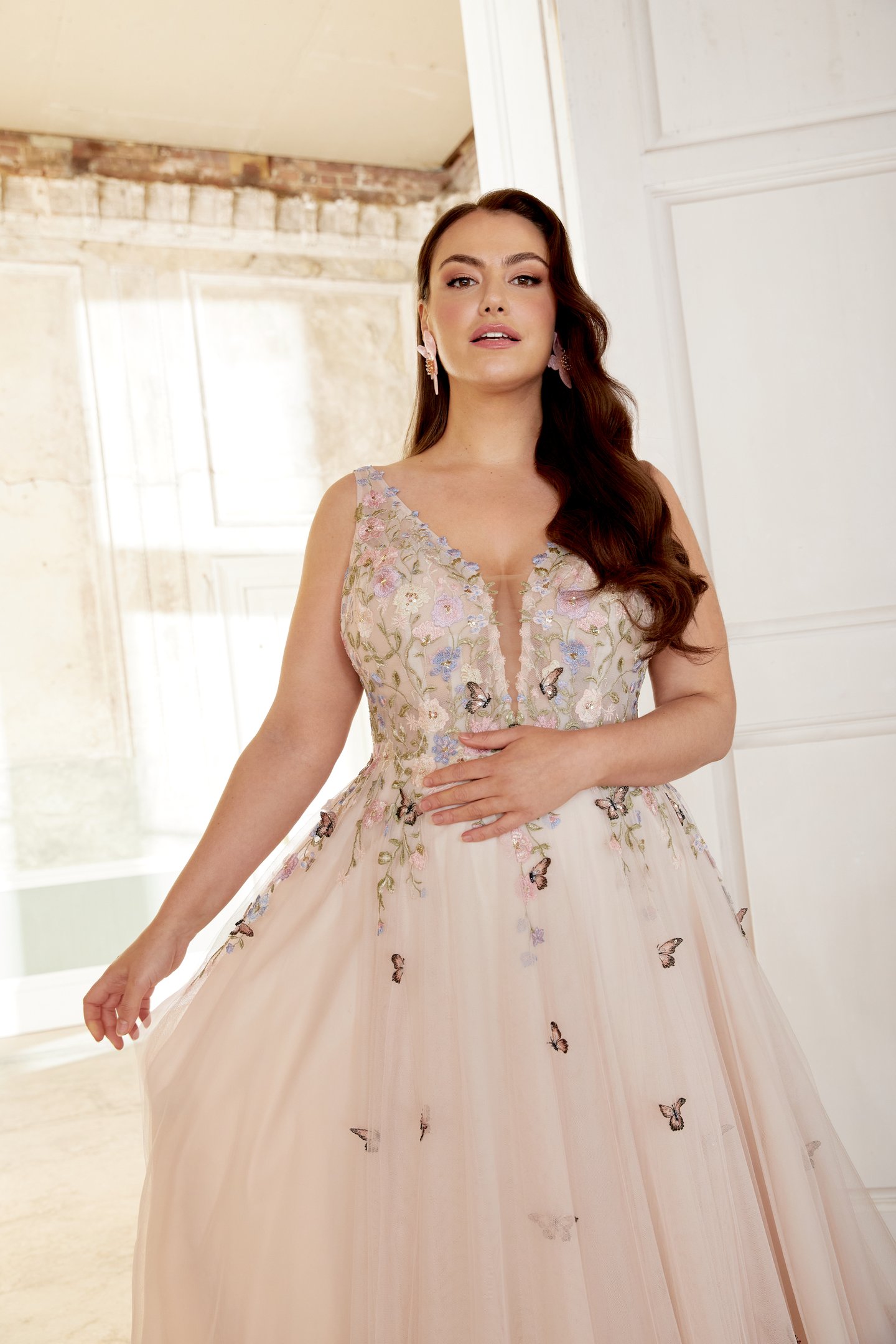 Sincerity Bridal Style 44530PS Plus Size English Net A Line with Colored Embroidery and Lace Detail
