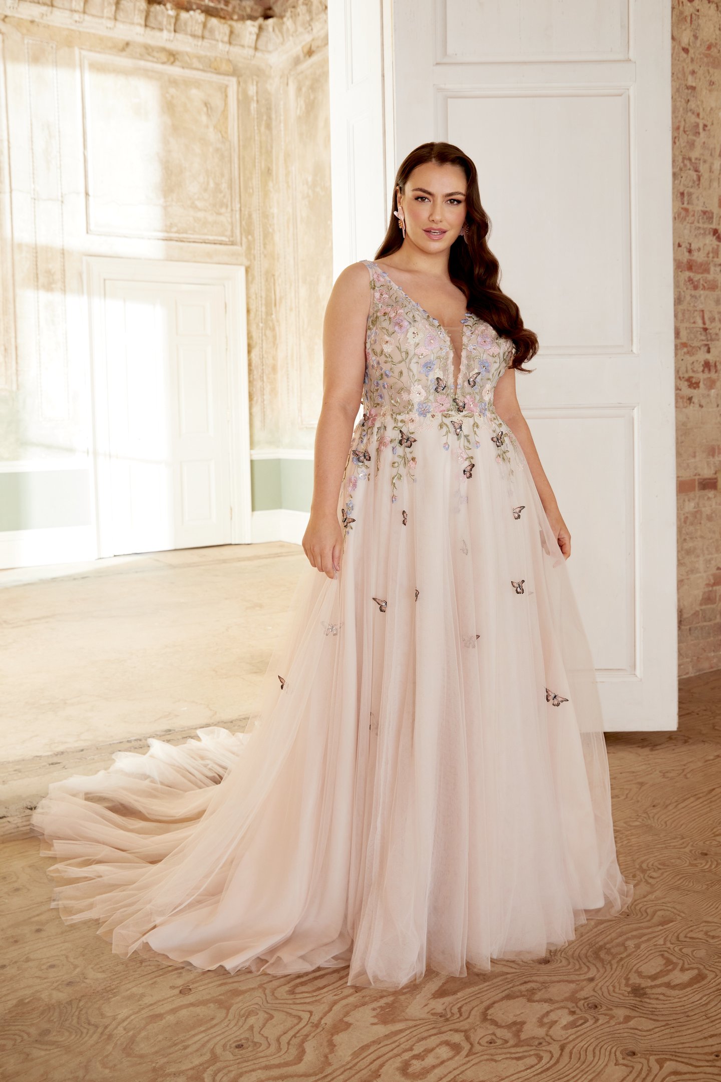 Sincerity Bridal Style 44530PS Plus Size English Net A Line with Colored Embroidery and Lace Detail