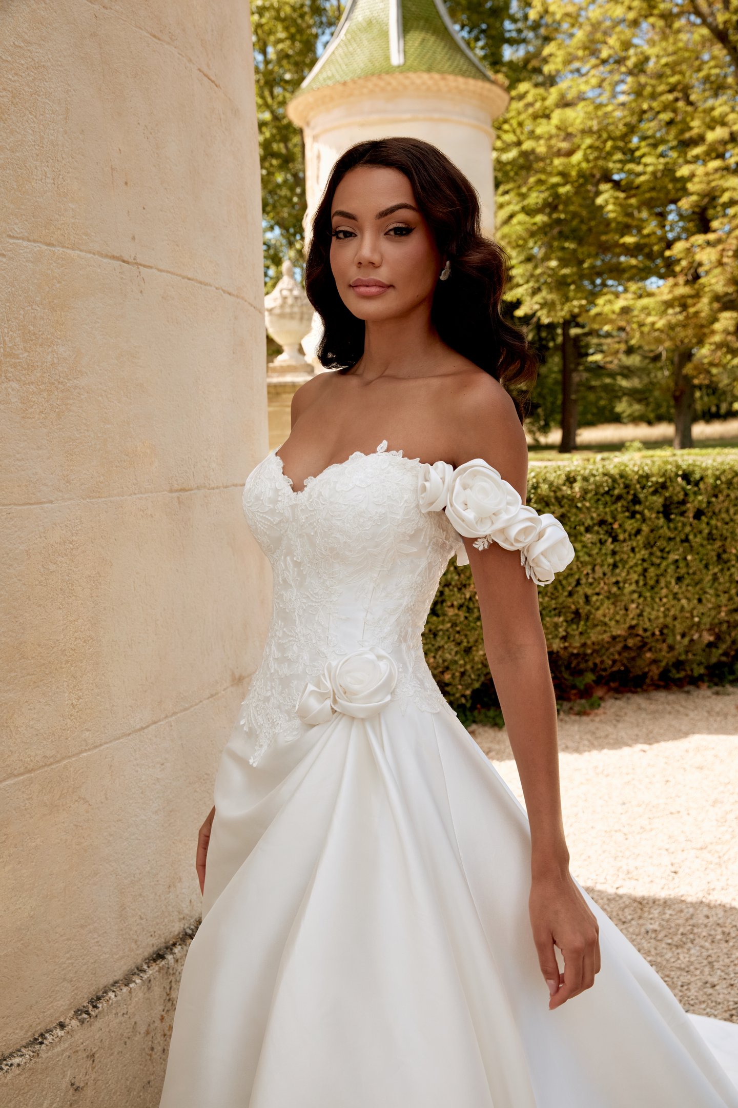 Sincerity Bridal Style 44570 Strapless Mikado Ball Gown with 3-D Florals and Sparkling Lace