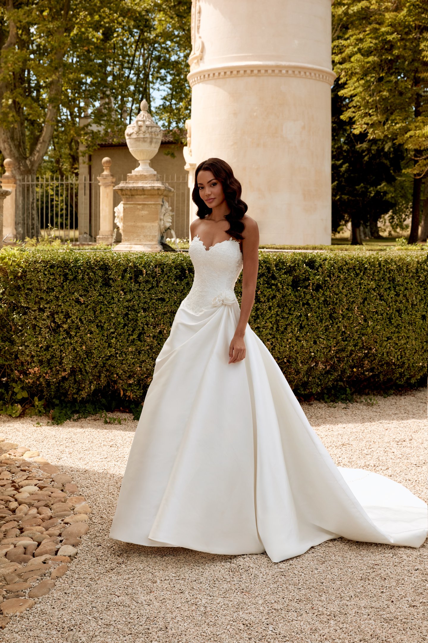 Sincerity Bridal Style 44570 Strapless Mikado Ball Gown with 3-D Florals and Sparkling Lace