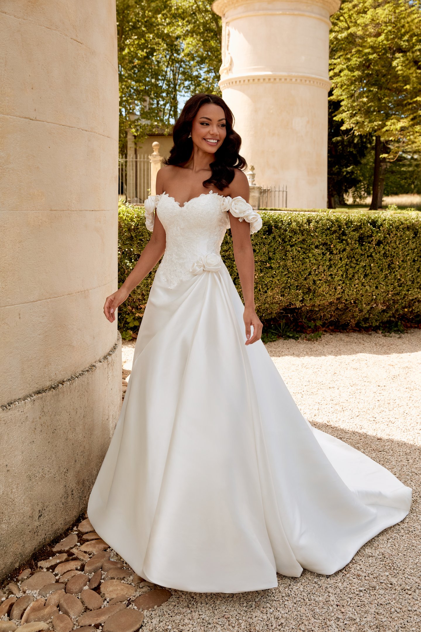 Sincerity Bridal Style 44570 Strapless Mikado Ball Gown with 3-D Florals and Sparkling Lace