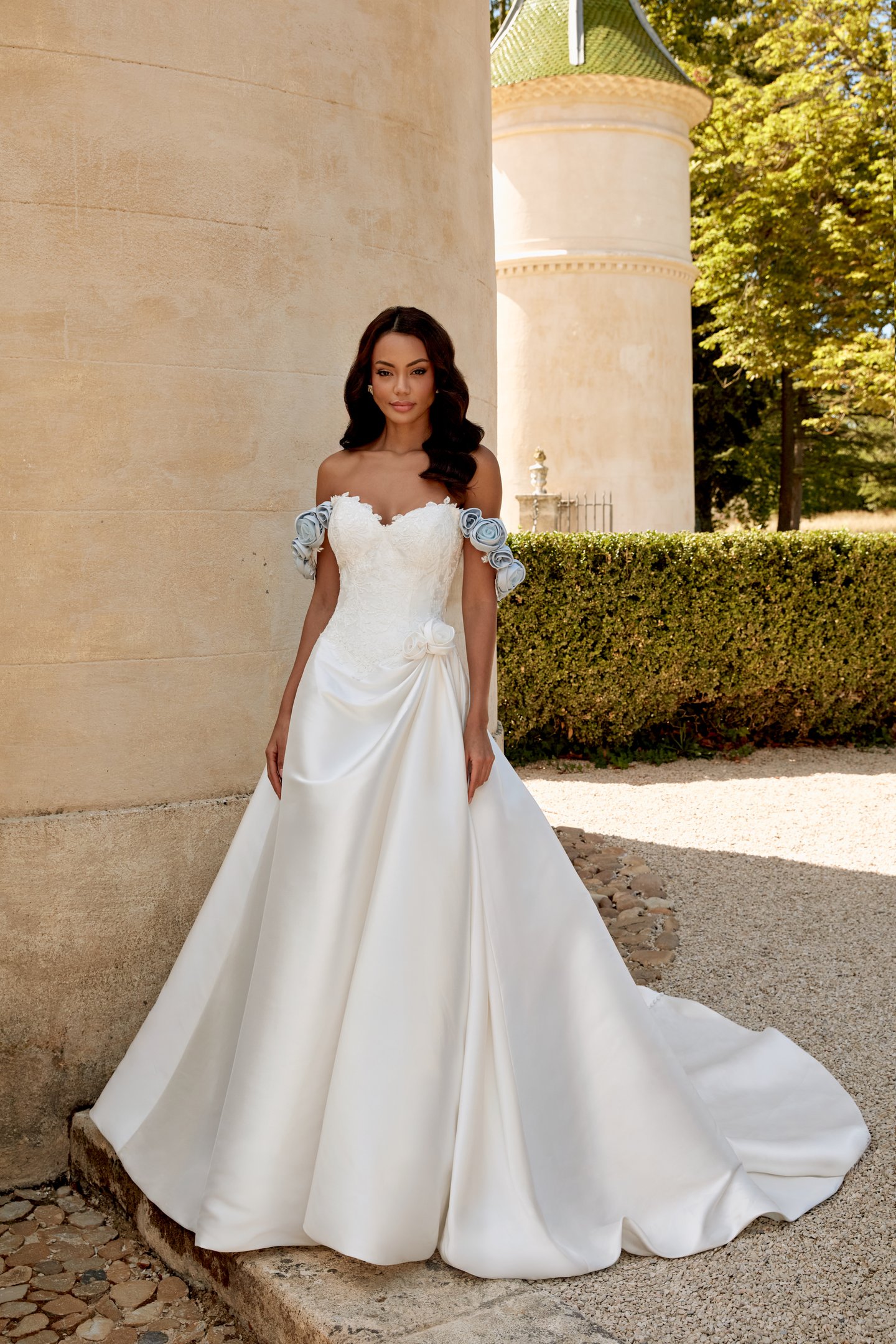 Sincerity Bridal Style 44570 Strapless Mikado Ball Gown with 3-D Florals and Sparkling Lace