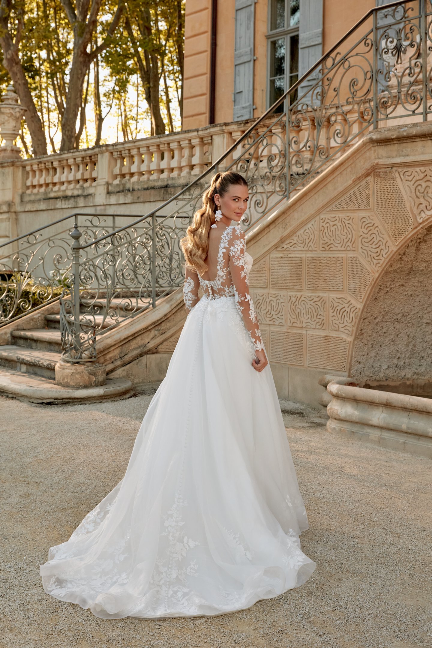 Sincerity Bridal Style 44572 Long Sleeve Organza Ball Gown with Sparkling Lace Appliqué